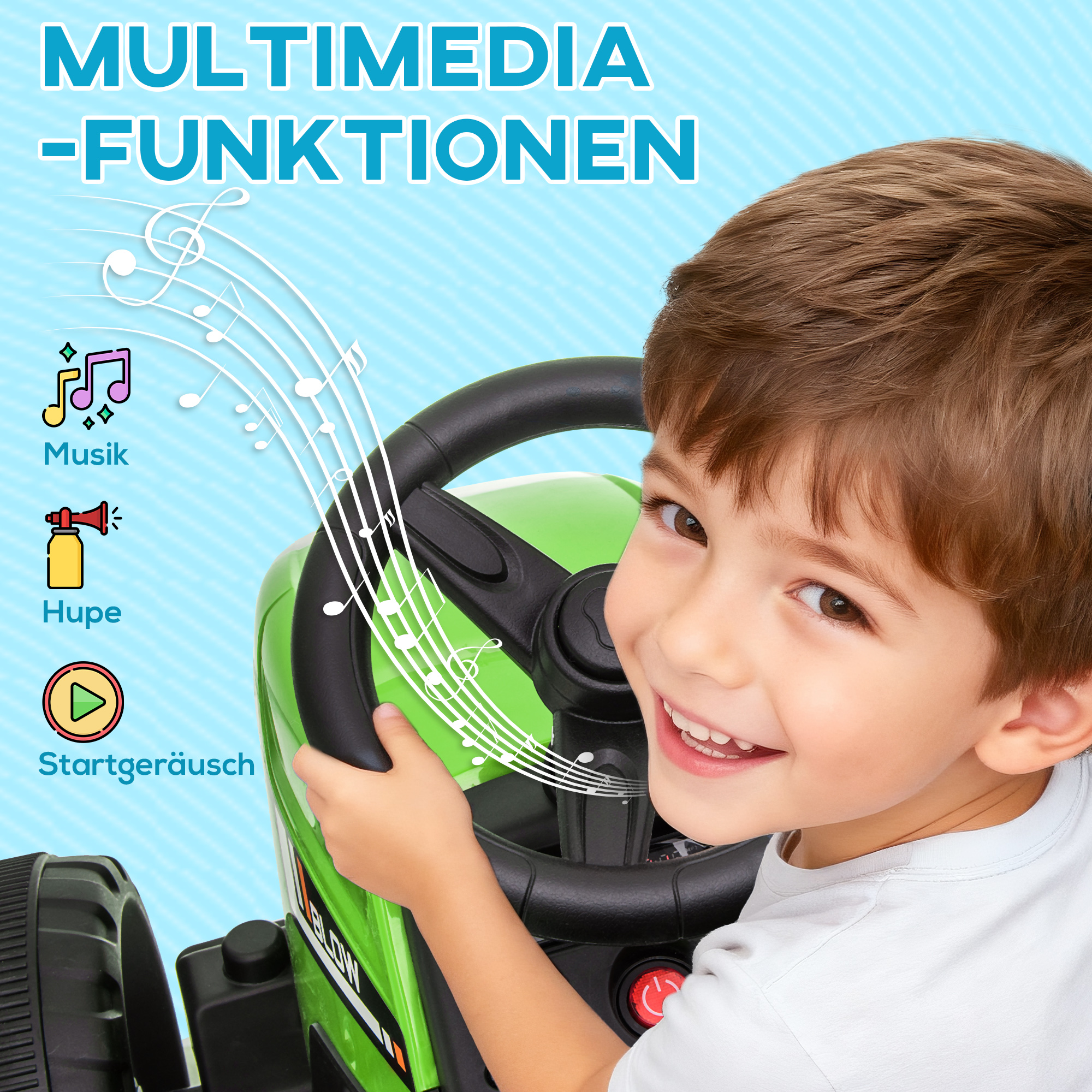 Elektrischen Kinderauto, Kinder-Traktor, inkl, Eltern-Fernbedienung, max, Geschwindigkeit von 6 km/h;, Grün + Schwarz