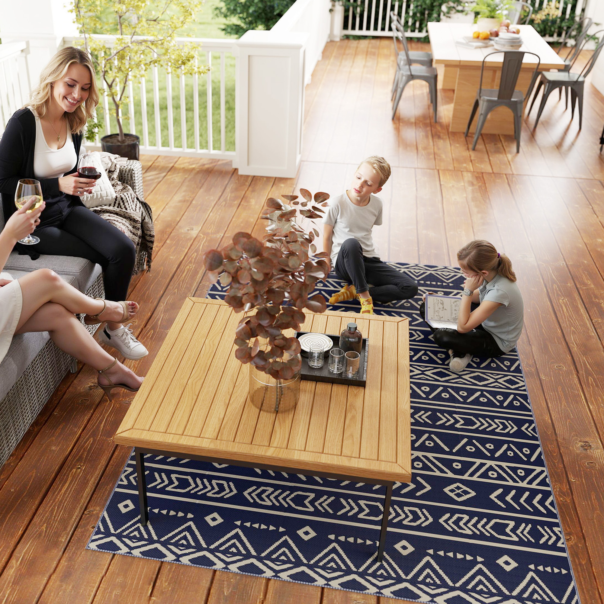 Outdoor Teppich robuster Wetterfest Outdoorteppich, Carpet mit Boho-Style, Outdoor-Teppich für Wohnzimmer Balkon