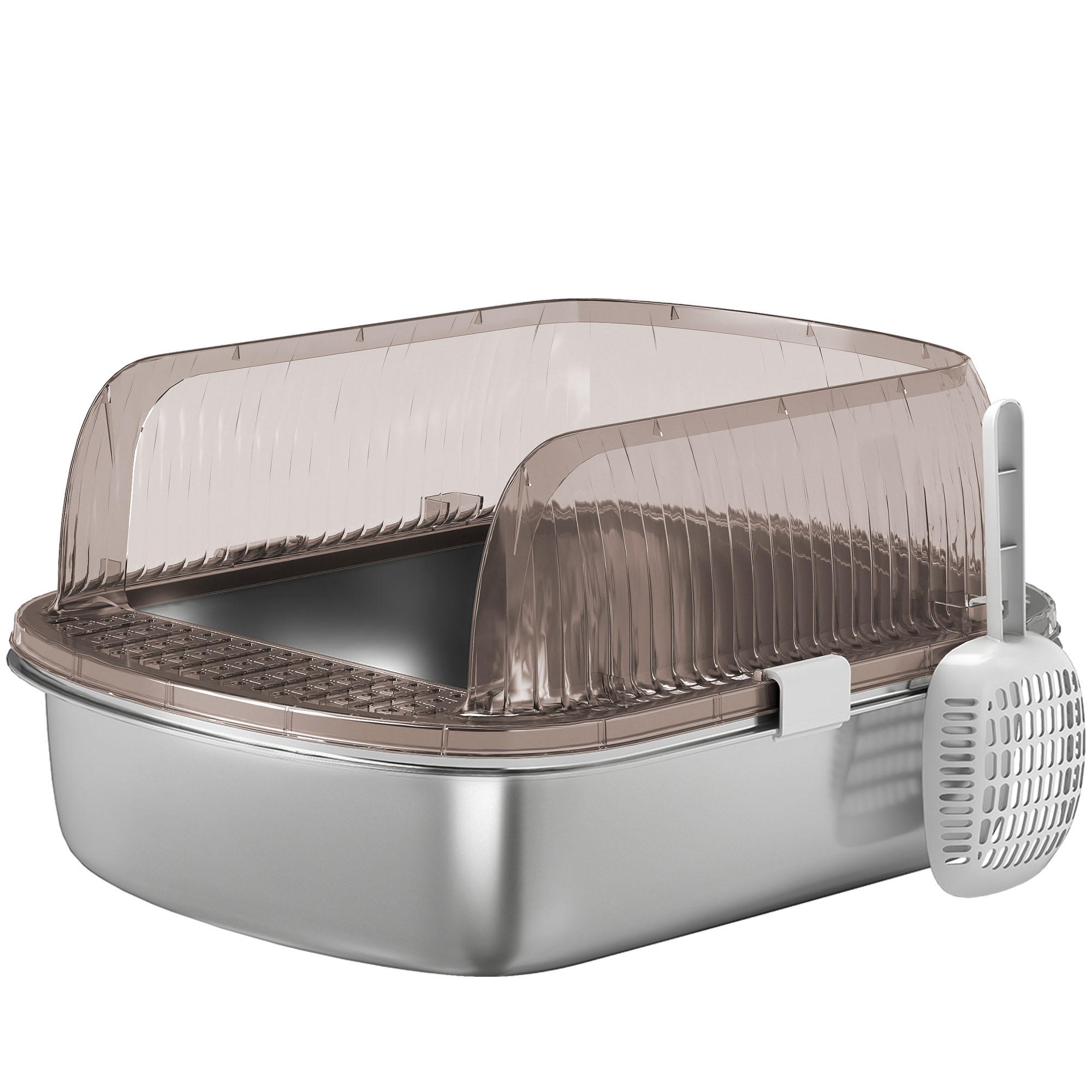 Katzenklo Edelstahl, Katzentoilette mit hohem Rand, Wanne, inklusive Schaufel, für große Katzen, 53x42x27cm, Kohlegrau