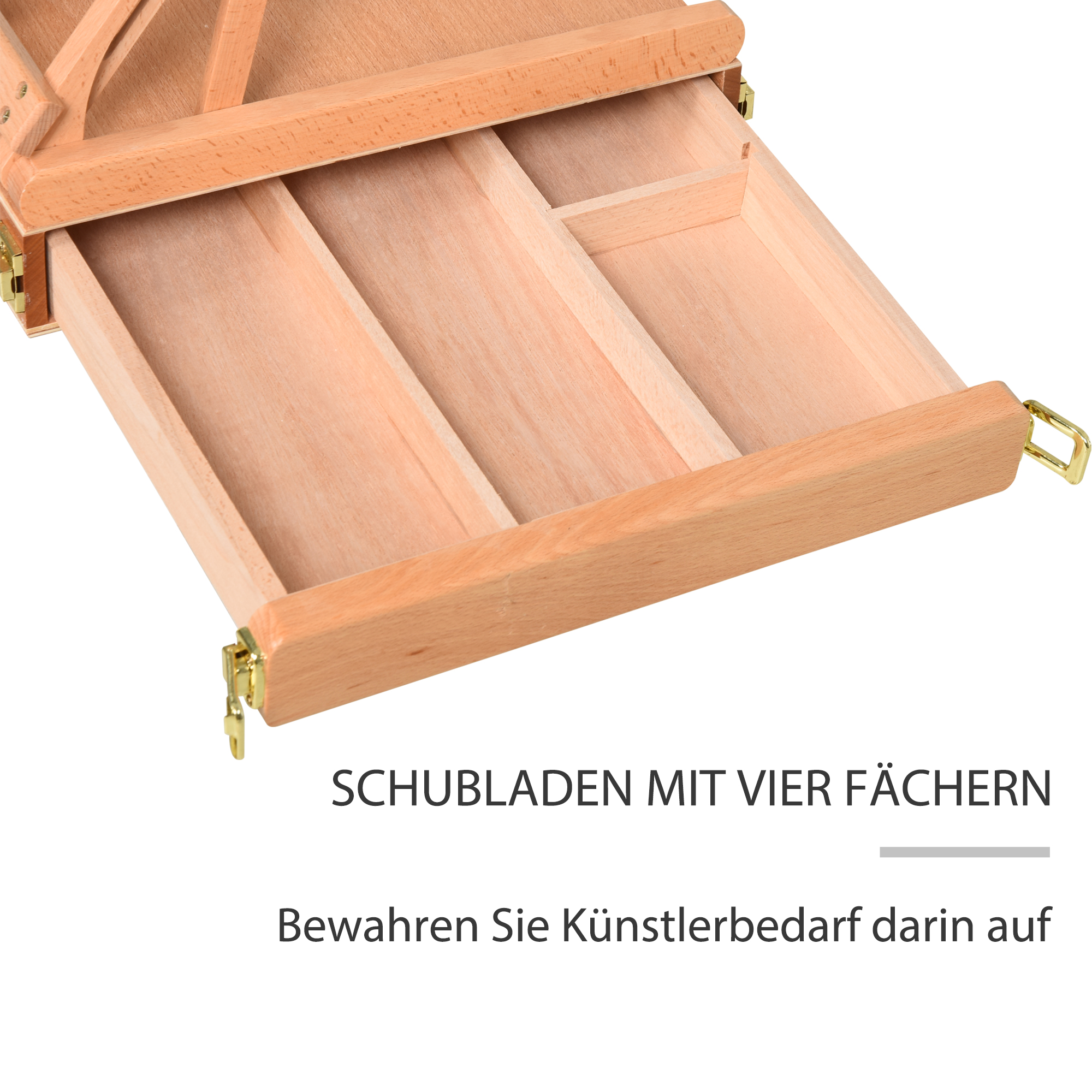 Staffelei Keilrahmen Kofferstaffelei Atelierstaffelei Winkelverstellbar Faltbar mit Schublade Buchenholz Natur 42 x 36 x 12,5 cm