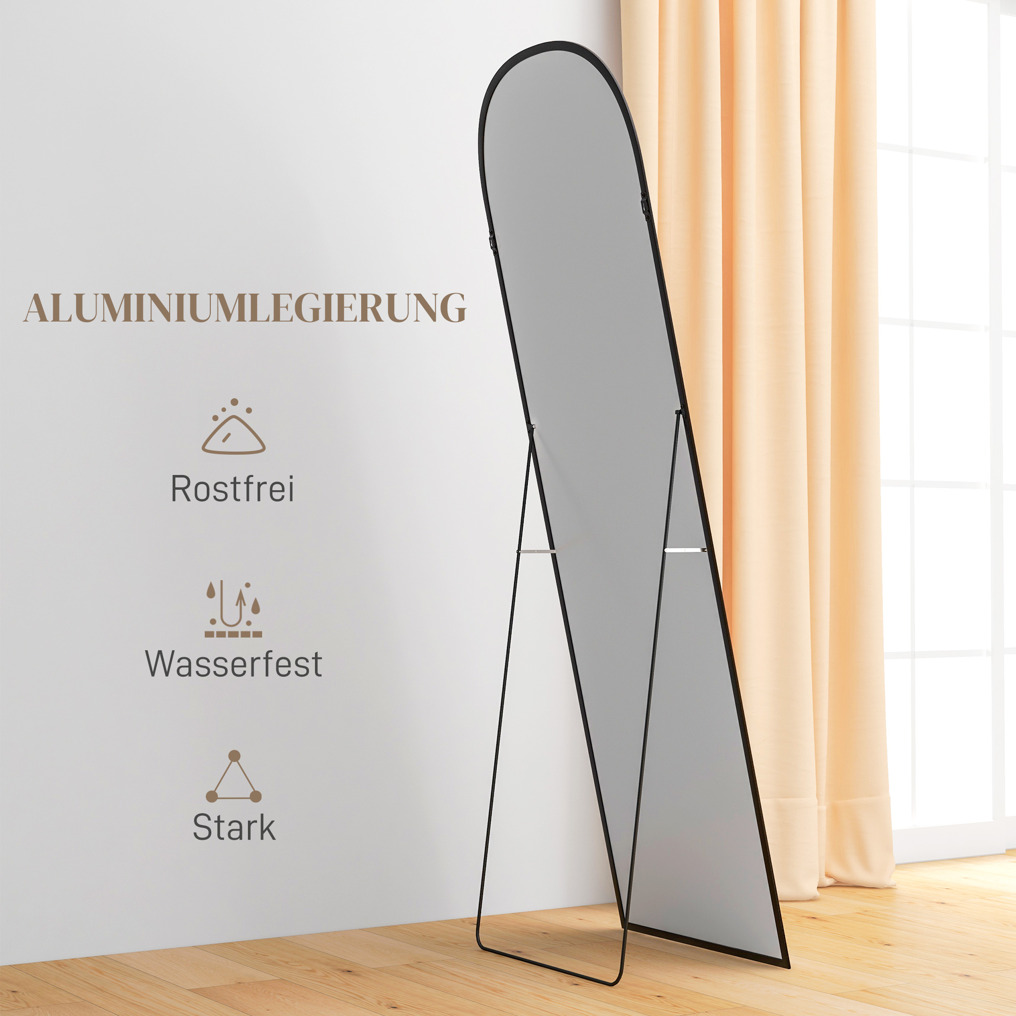 Standspiegel Ganzkörperspiegel großer Spiegel, modernes Design, 50 cm x 1,5 cm x 161,5 cm, Schwarz