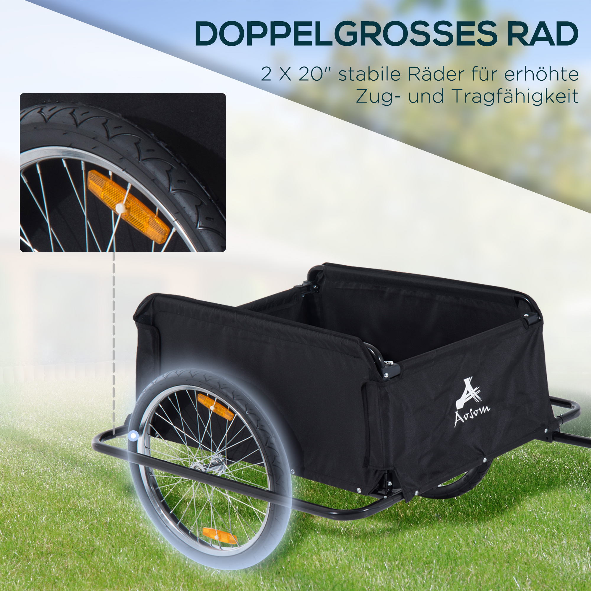 Fahrradanhänger Klappbar Lastenanhänger mit Kupplung,Transportwagen bis 40 kg belastbar, Transportanhänger Anhänger für Fahrrad Handwagen 140 x 88 x 60 cm