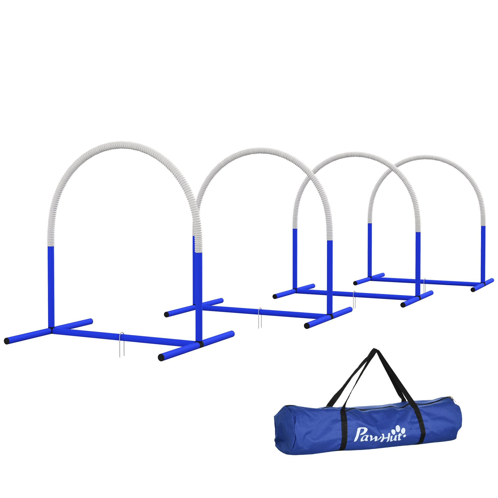 Agility-Set für Hunde, Hundetraining, 4 Bögen, für Einsteiger, mit Tragetasche, blau+weiß, 88 x 64 x 95cm Agility-Set für Hunde, Hundetraining, 4 Bögen, für Einsteiger, mit Tragetasche, blau+weiß, 88 x 64 x 95cm