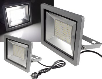 LED-Fluter SlimLine "CTF-SLT 99" silber, 100W, 9230lm, 4000K, neutralweiß, IP44 LED-Fluter SlimLine "CTF-SLT 99" silber, 100W, 9230lm, 4000K, neutralweiß, IP44