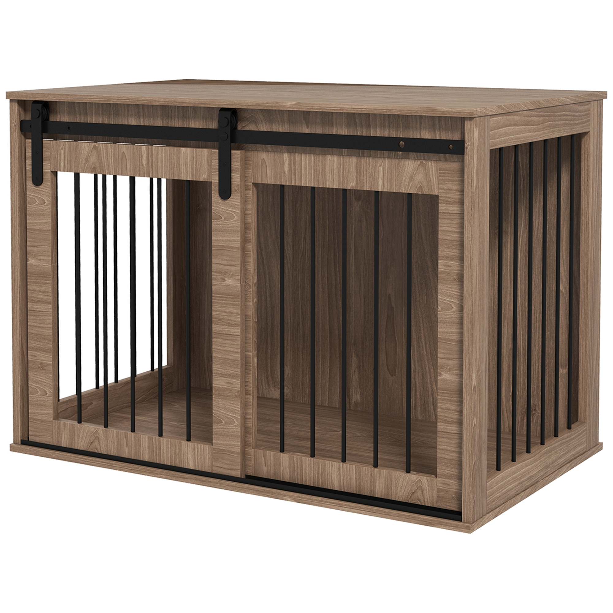 Hundebox Hundekäfig, Verriegelbar, Holzoptik, rustikales Design, 98 cm x 58 cm x 67 cm, Walnuss + Schwarz