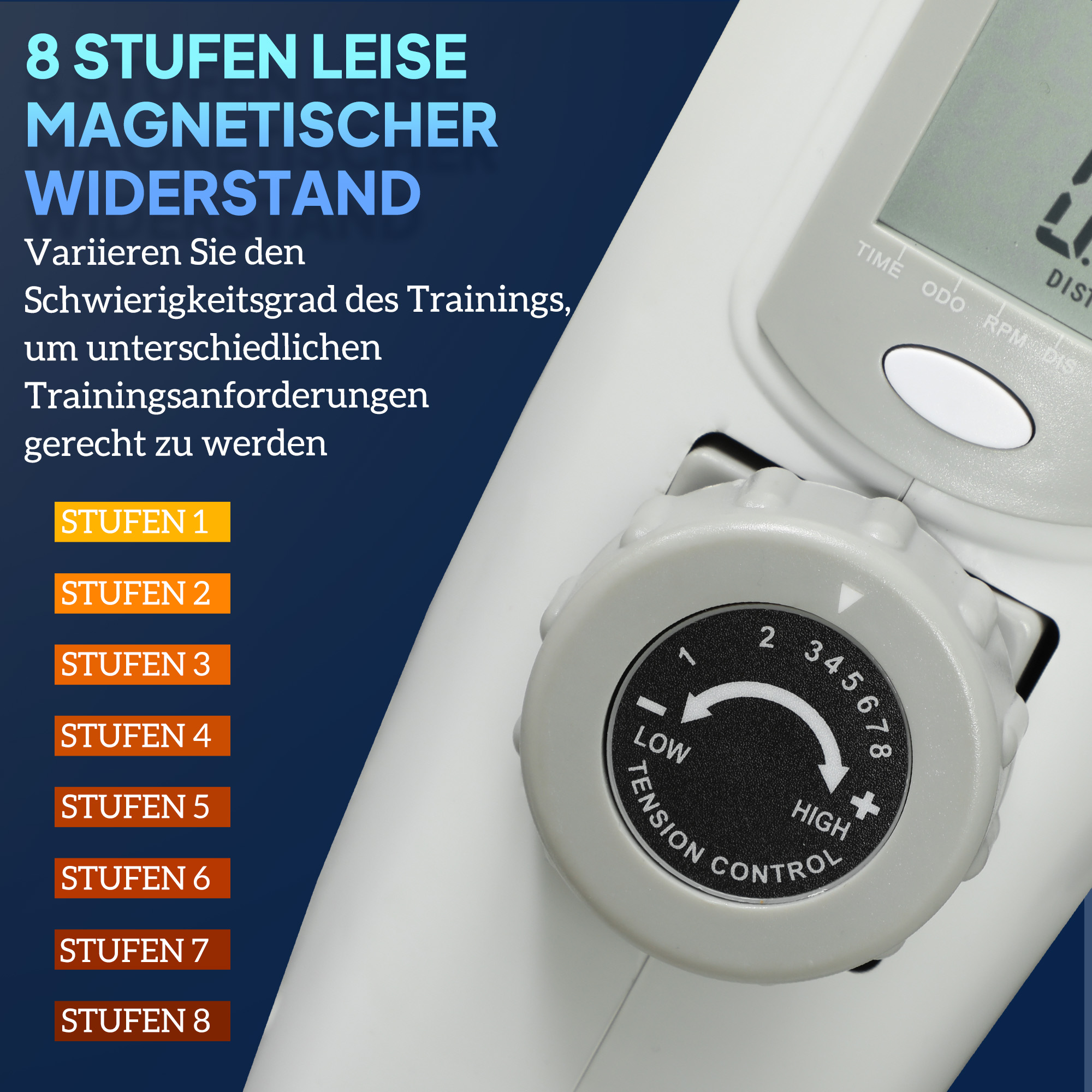 Mini-Heimtrainer, Unter-dem-Schreibtisch-Fußpedale, Arm- und Beinübungen, 8 Widerstandsstufen, Stahl, Weiß
