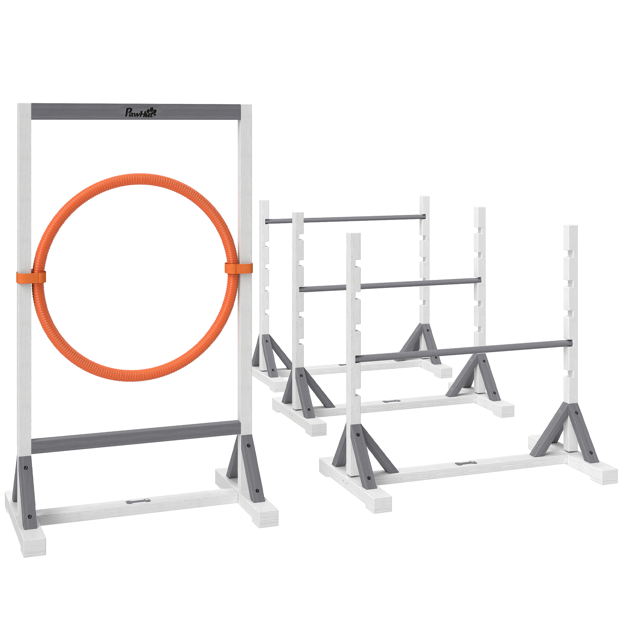 Agility Set Hunde 4-teiliges Agility-Ausrüstung für Hundetraining mit höhenverstellbar Hürden Reifen Weiß