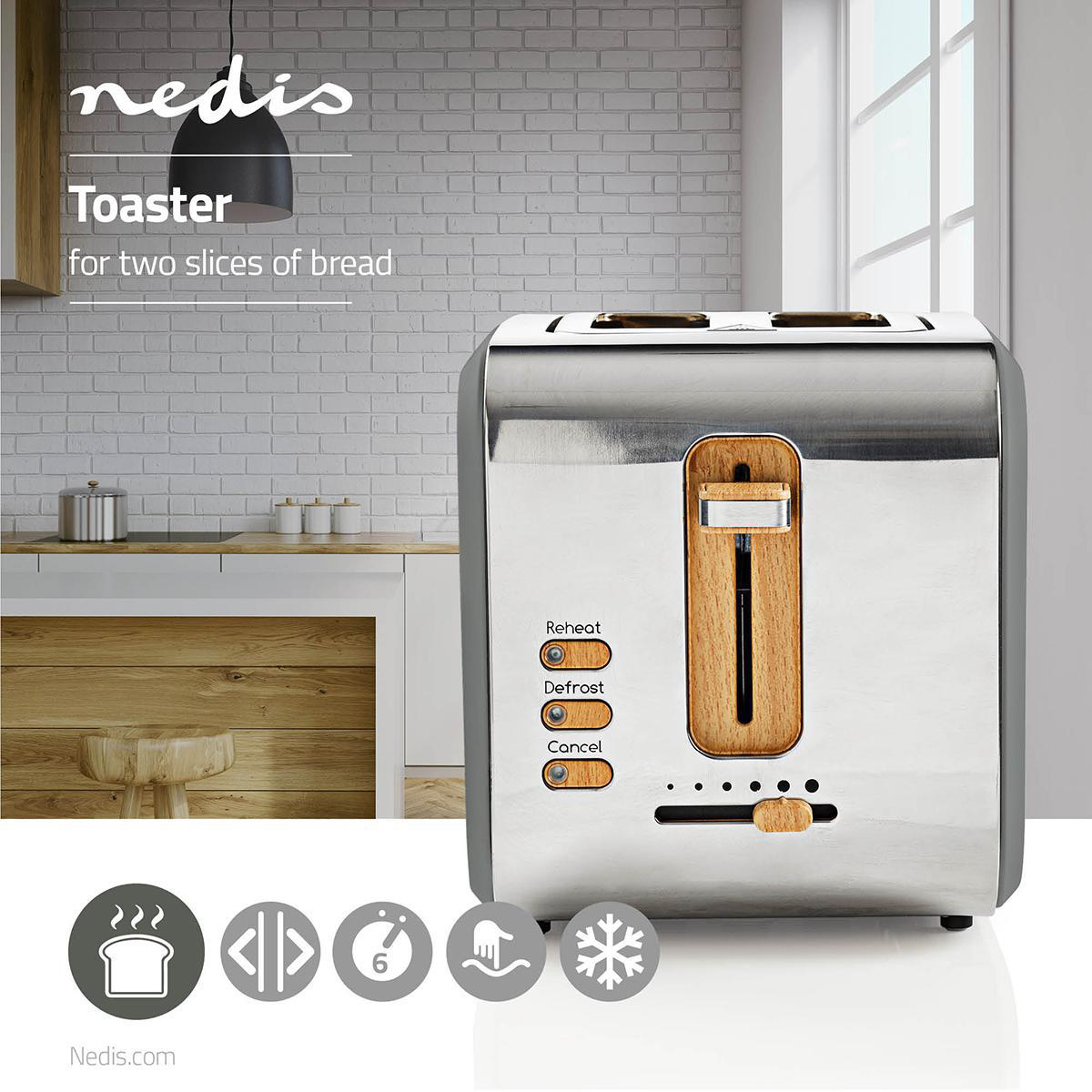 Toaster | Soft Touch Serie | 2 Brotscheiben | 2 Steckplätze | Bräunungsstufen: 6 | Auftaufunktion | Grau