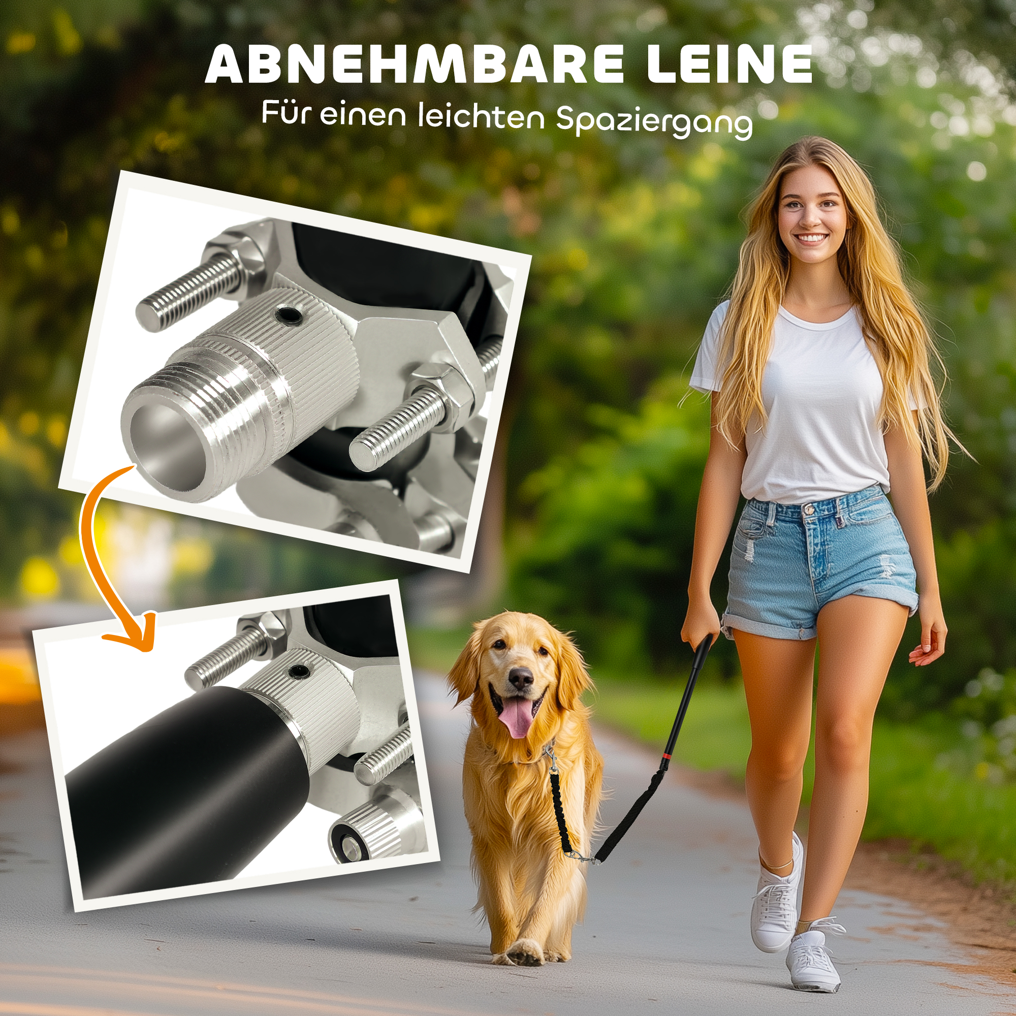 Hundeleine fürs Fahrrad, elastisches Seil, Stahlrohr, 124 cm, Schwarz