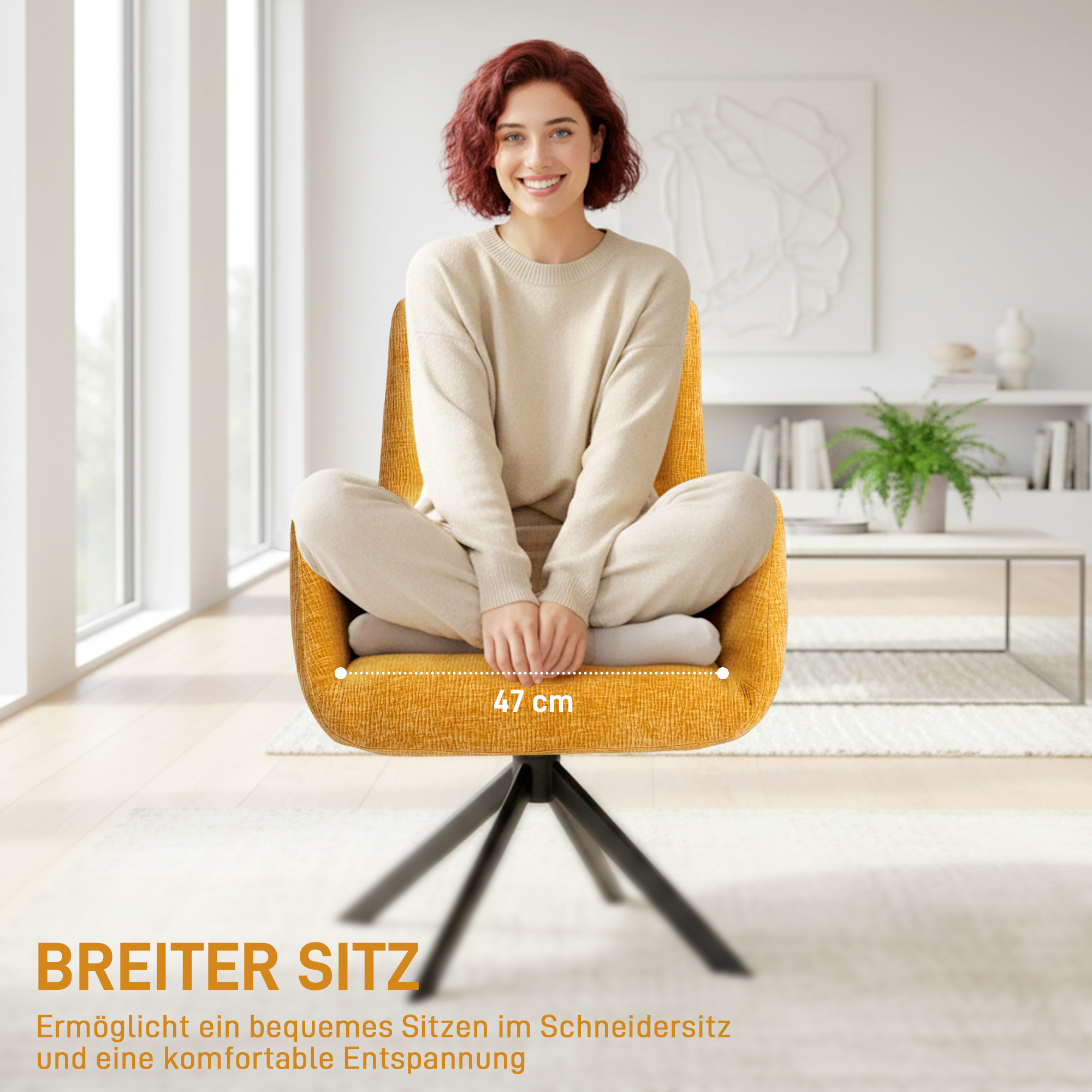Polstersessel, Akzentsessel, modernes Design, drehbar, bis 120 kg, Gelb