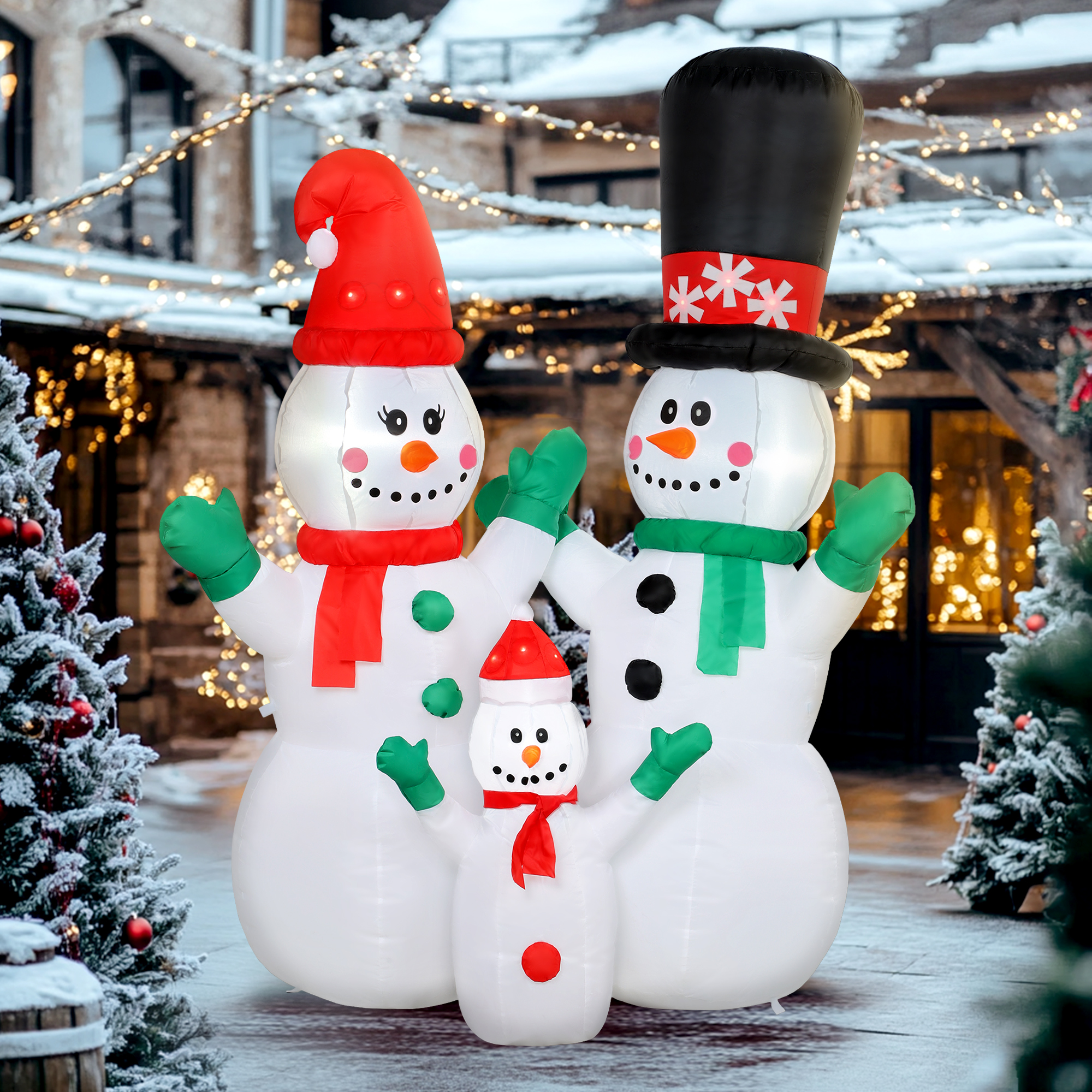 Aufblasbar Schneemann Familie, 1,8 m Weihnachtsdeko mit LED-Beleuchtung für Innen- und Außenbereich