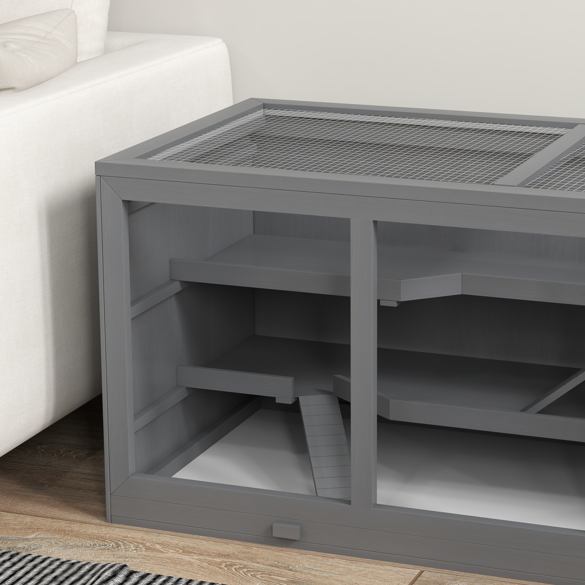 Zwerghamsterkäfig, Nagerkäfig, Kleintierbox, abschließbar, Holz, pflegeleicht, Grau