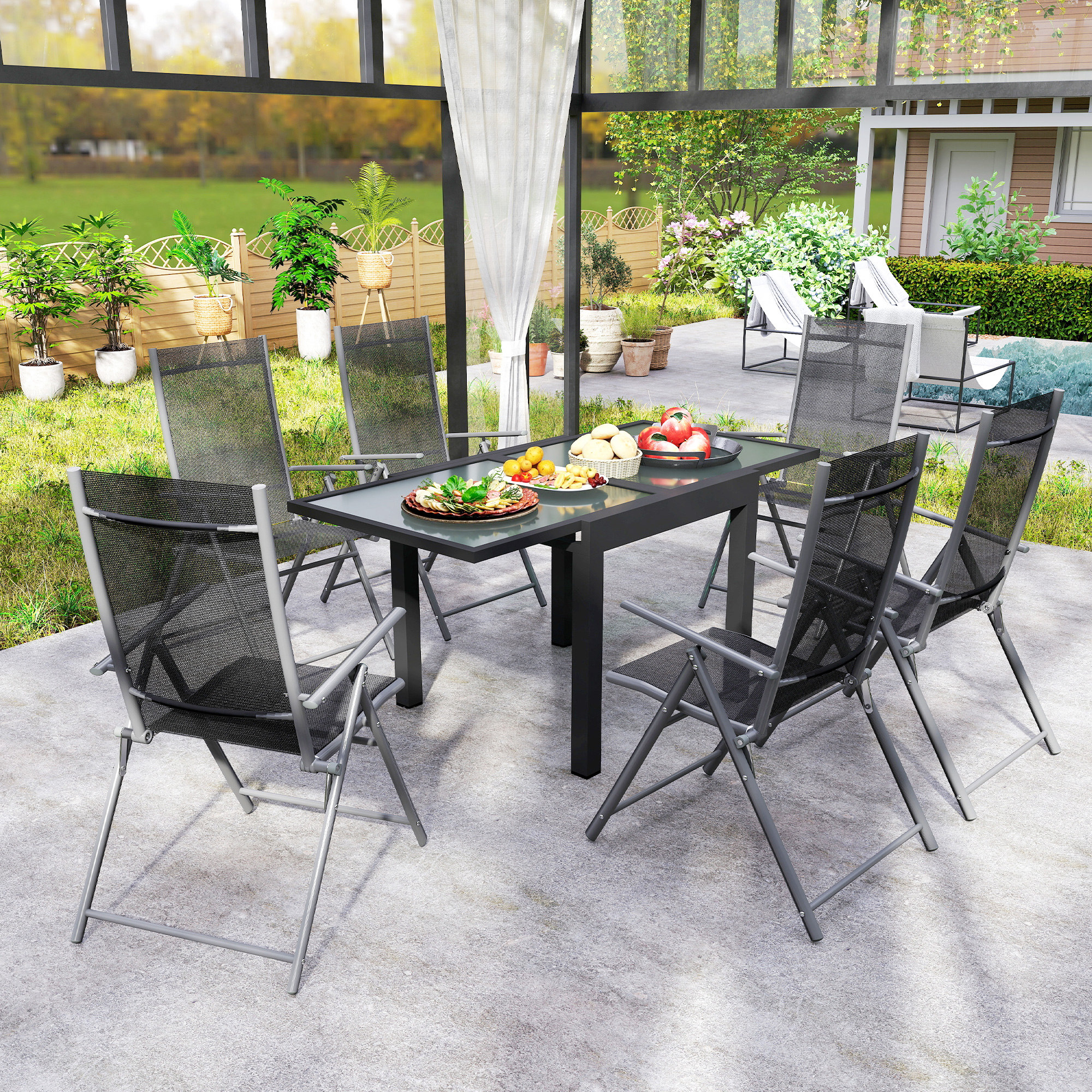 Gartentisch ausziehbar Outdoortisch Erweiterbarer Buffettisch, wetterbeständig, 160 cm × 80 cm × 75 cm, Schwarz