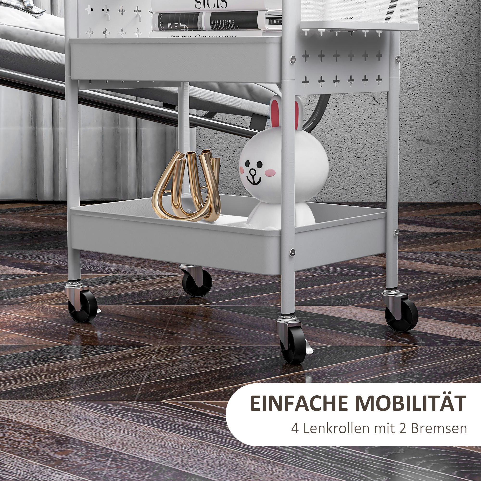 Mehrzweckwagen Rollwagen Küchenwagen, 3 Regale, 4 Rollen, 53,5 cm x 30,5 cm x 75 cm, Weiß