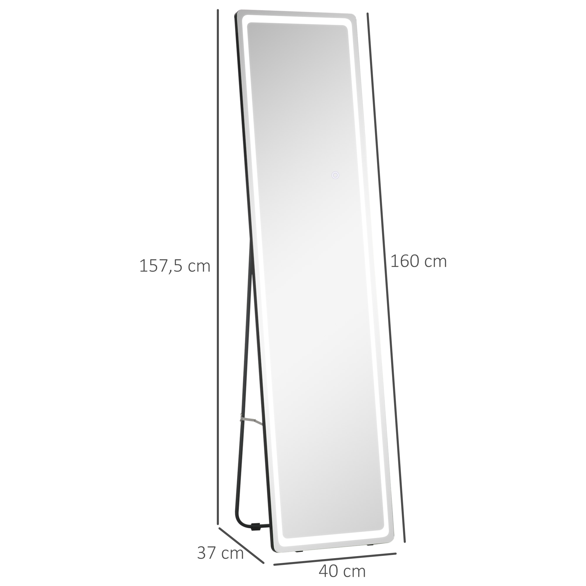2 in 1 Standspiegel mit LED-Licht, freistehend, Aluminium, einstellbares Licht, 40 cm x 37 cm x 157,5 cm