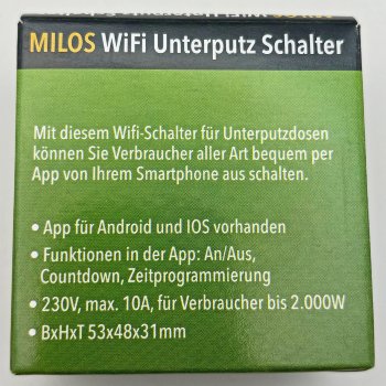 MILOS WiFi Unterputz Schalter, Android + iOS- App,Alexa/Google tauglich