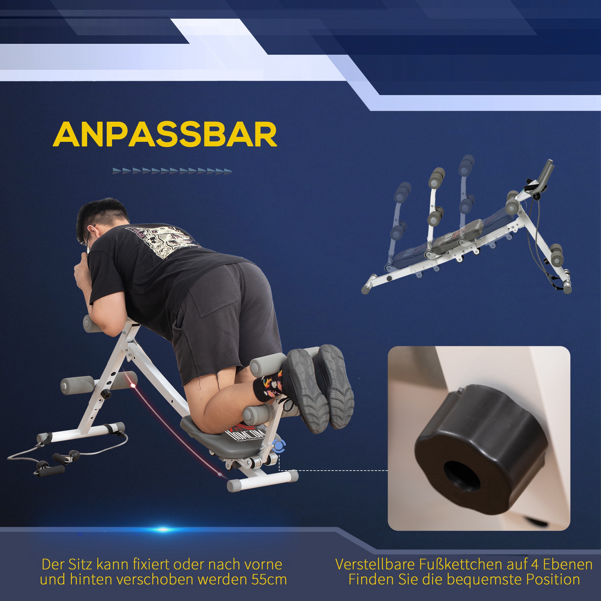 2-in-1 Trainingsgerät für Sit-ups, mit LCD-Monitor, Fitness-Gerät für Zuhause, Stahl, Kunstleder