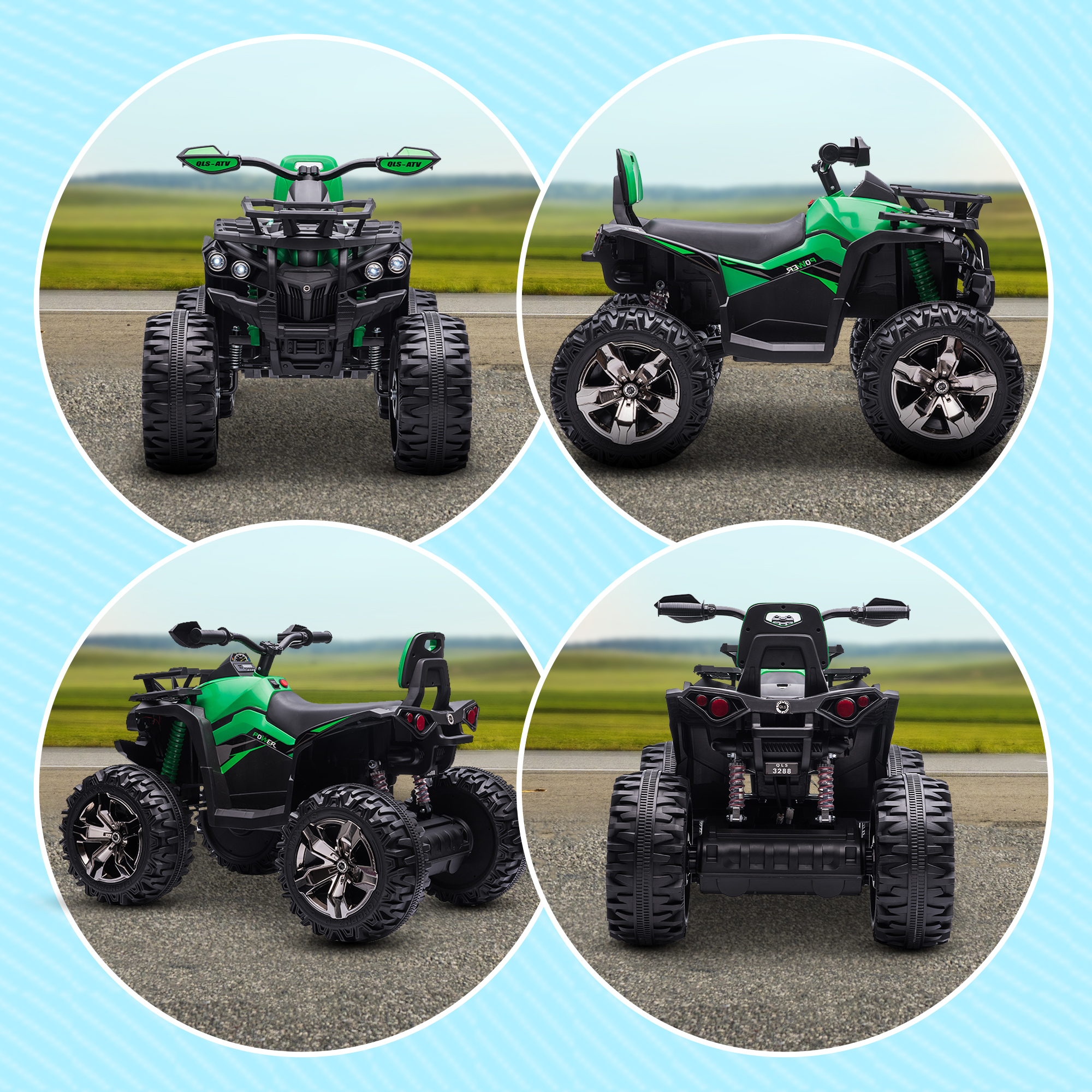 Kinderquad, Licht & Musikanschluss, 3-8 km/h, für 3-5 Jahre, Grün