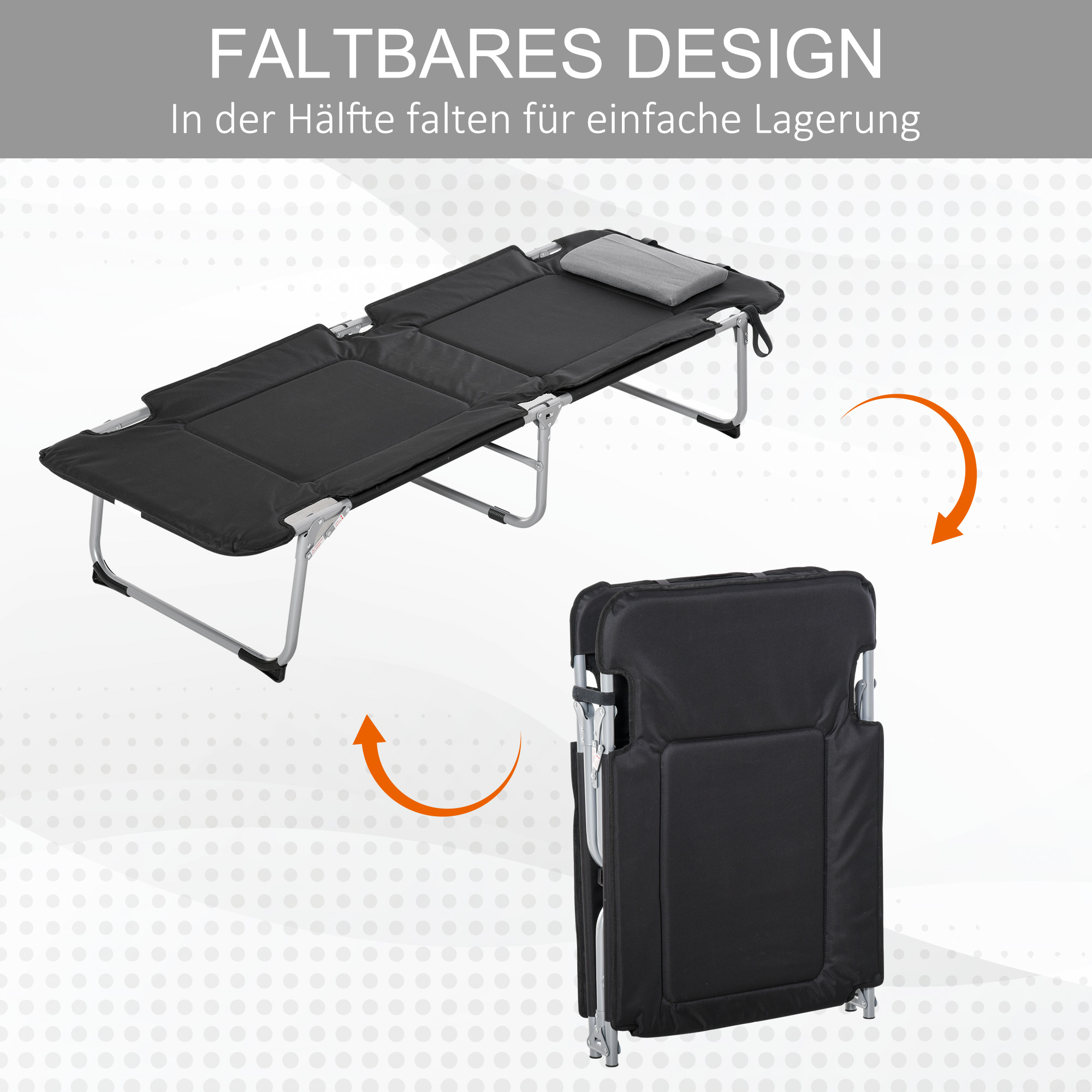 Campingbett Feldbett Klappbett mit Kissen Campingliege für Outdoor Camping Reisen  183 x 66 x 33 cm