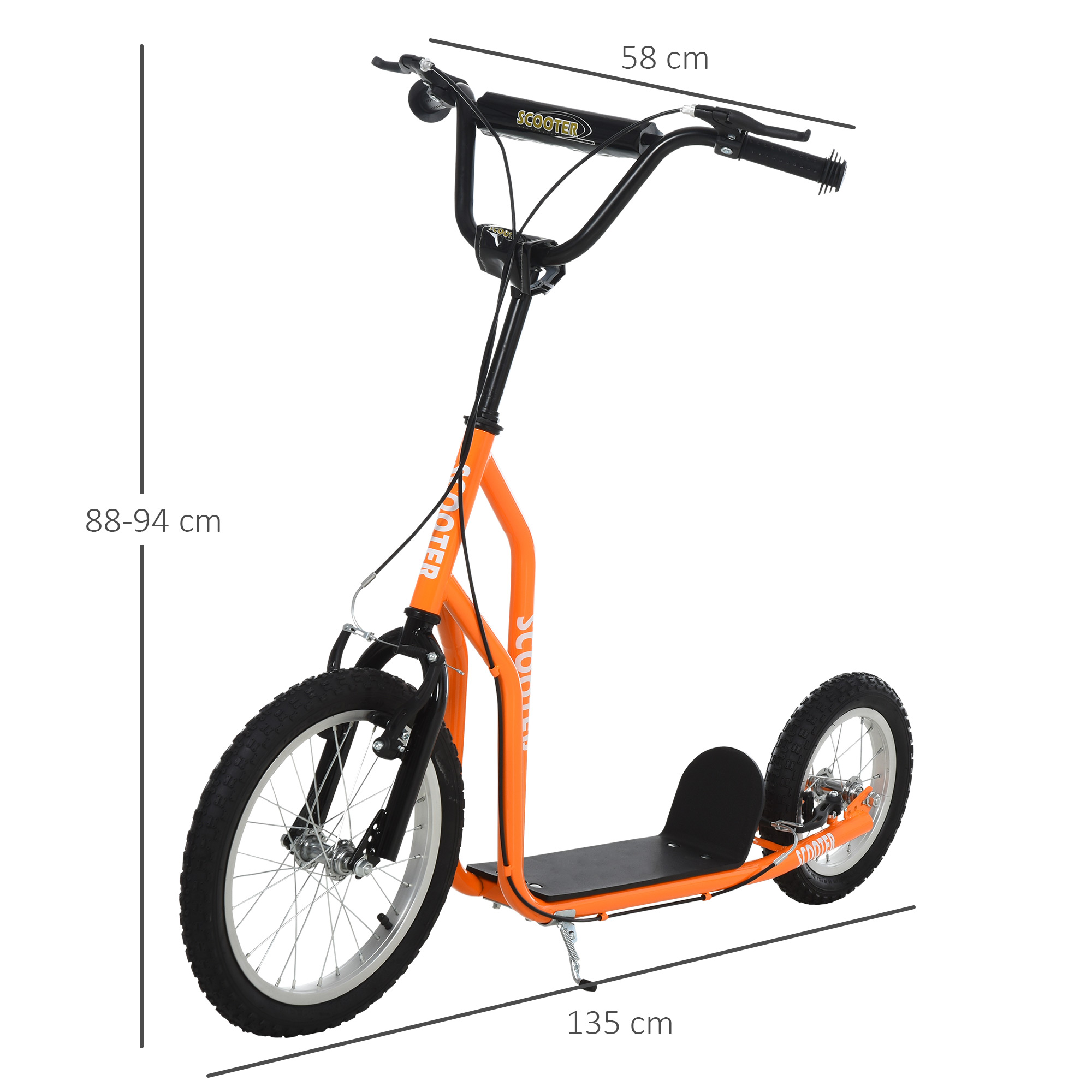 Kinderroller ab 5 Jahre Scooter Tretroller Cityroller Kinder Roller Kickboard mit Luftreifen16/12 Zoll Orange 135 x 58 x 88-94 cm