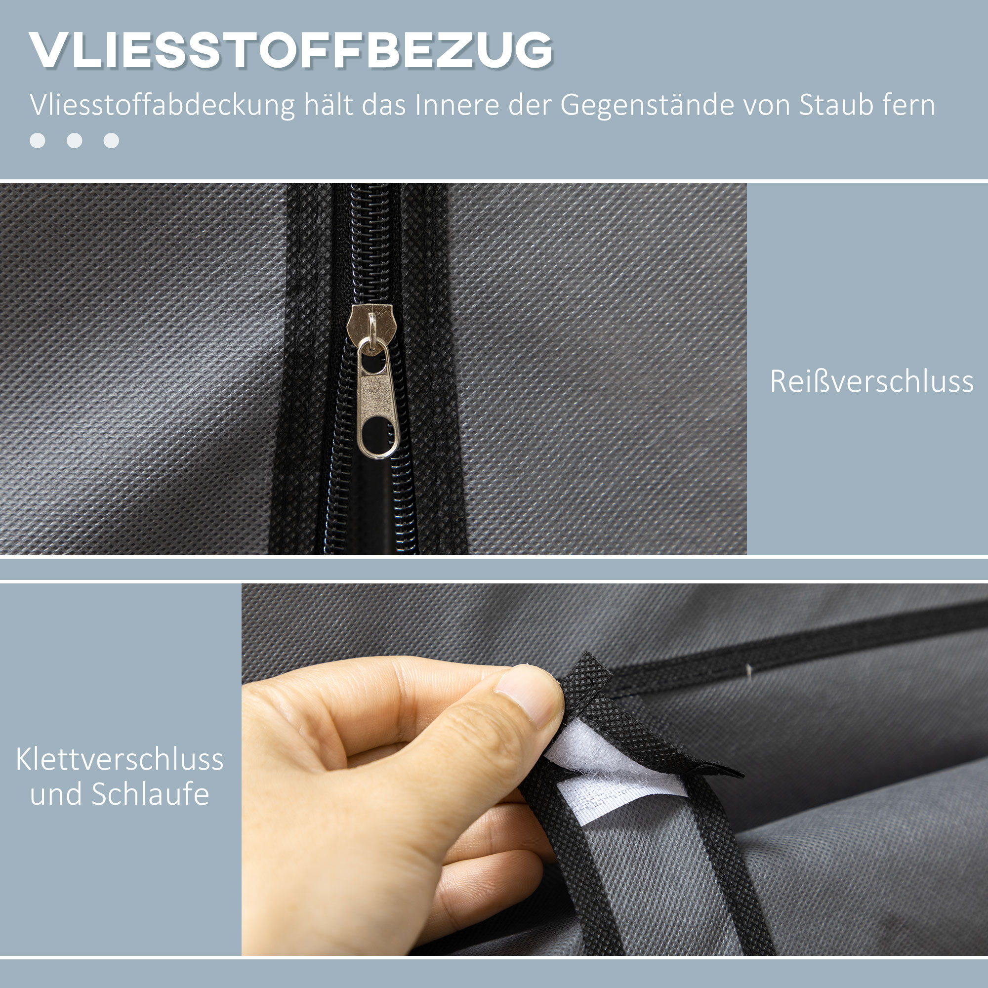 Stoffschrank aus Vlies, Faltschrank, inkl, 3 Schubladen, 125 cm x 43 cm x 162,5 cm, Grau