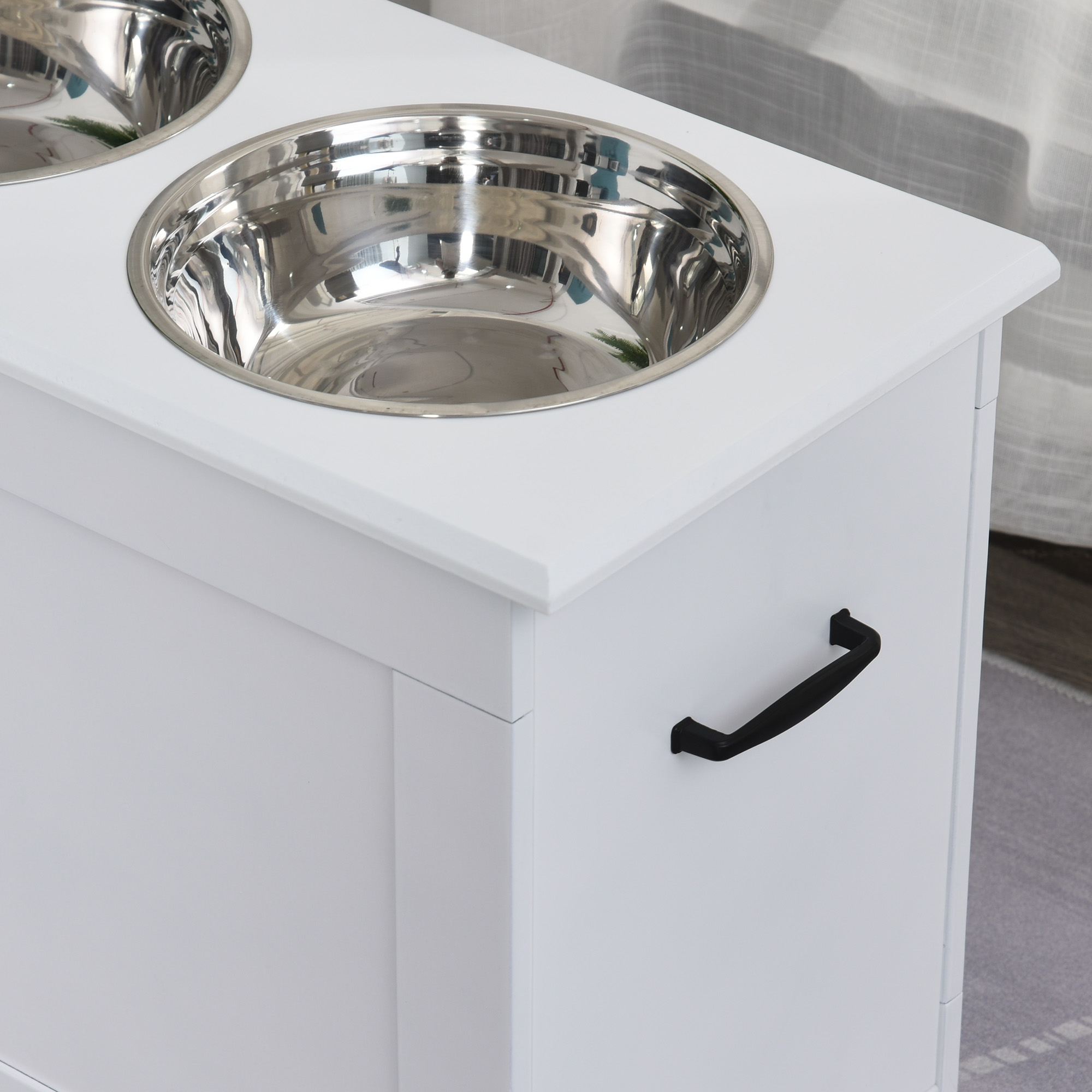 Erhöhter Hundenapf Futternapf mit Staumraum Wassernapf 2 x 2000ml Edelstahlnäpfen Hundenäpfe Fressnapf Futterstation für Hunde Katzen Weiß