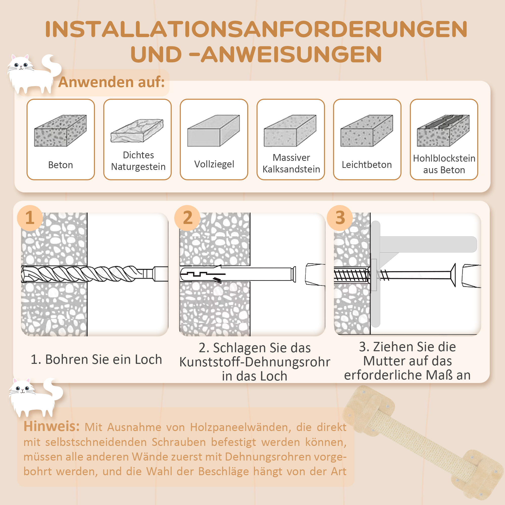 5-teiliges Katzen-Kletterset mit Kratzpfosten, Sprungplattformen, Leiter, Haus, Wandmontage, Beige