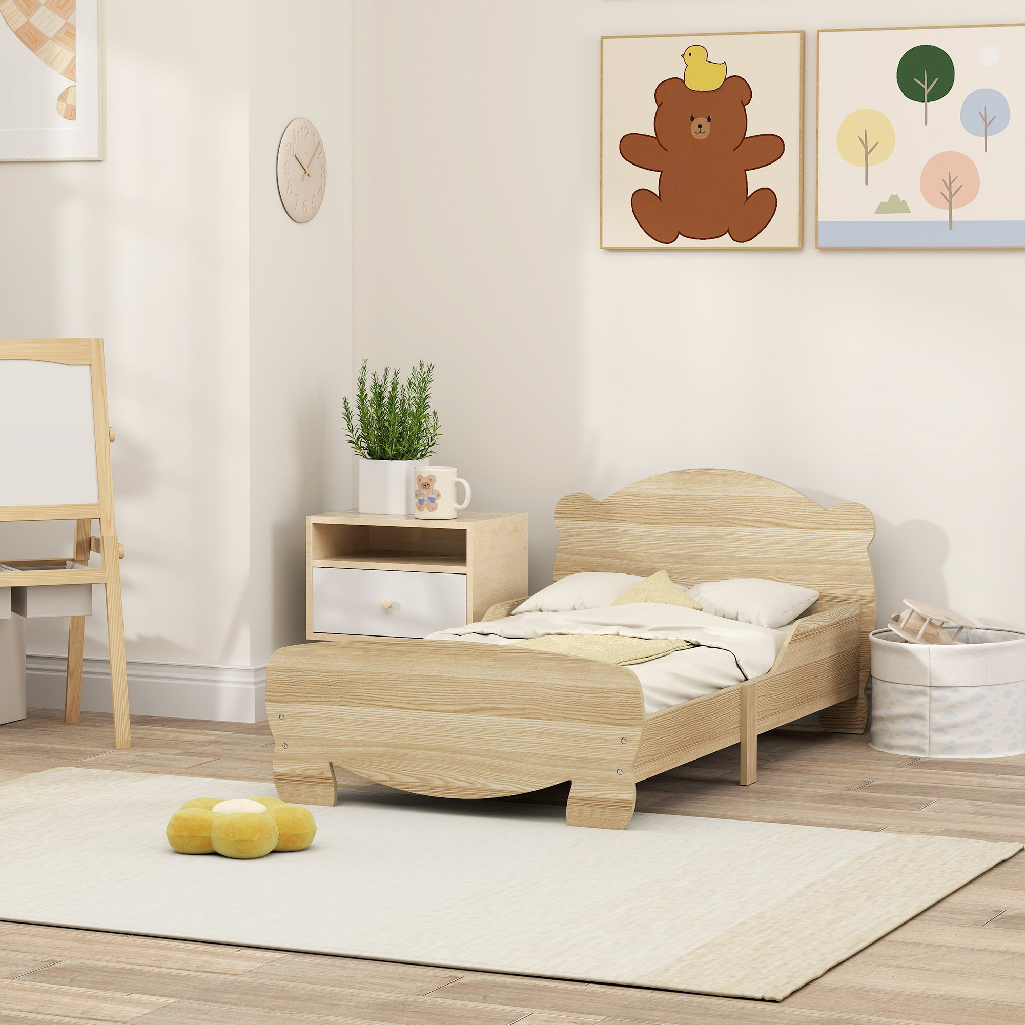 Kinderbett Jugendbett Hausbett mit Bären-Design Spielbett für 3-6Jahre Kinder 143,5 x 80 x 55 cm Naturholz