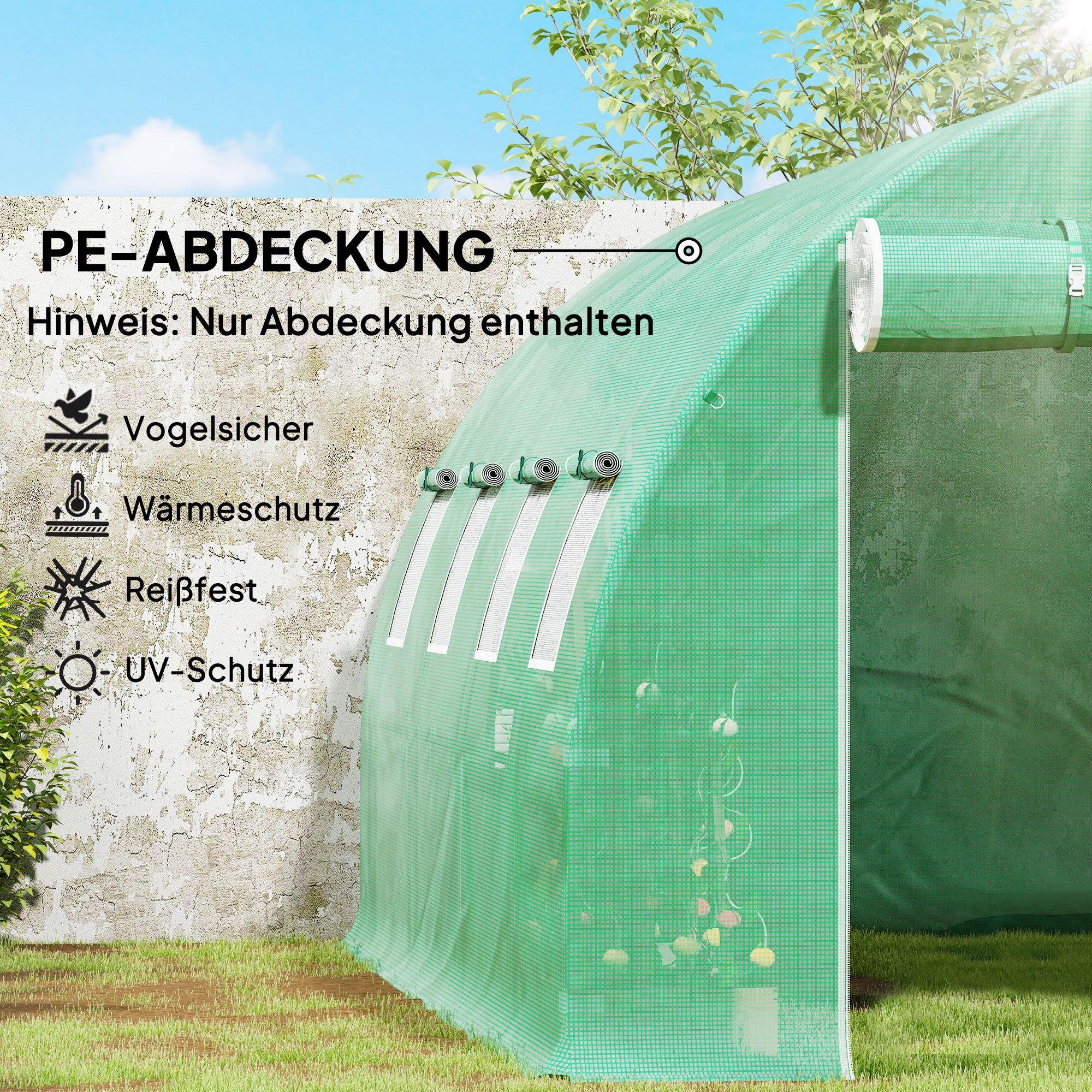 Ersatz-Gewächshausabdeckung, wetterbeständig, 400 cm x 300 cm x 200 cm, Transparent, Grün