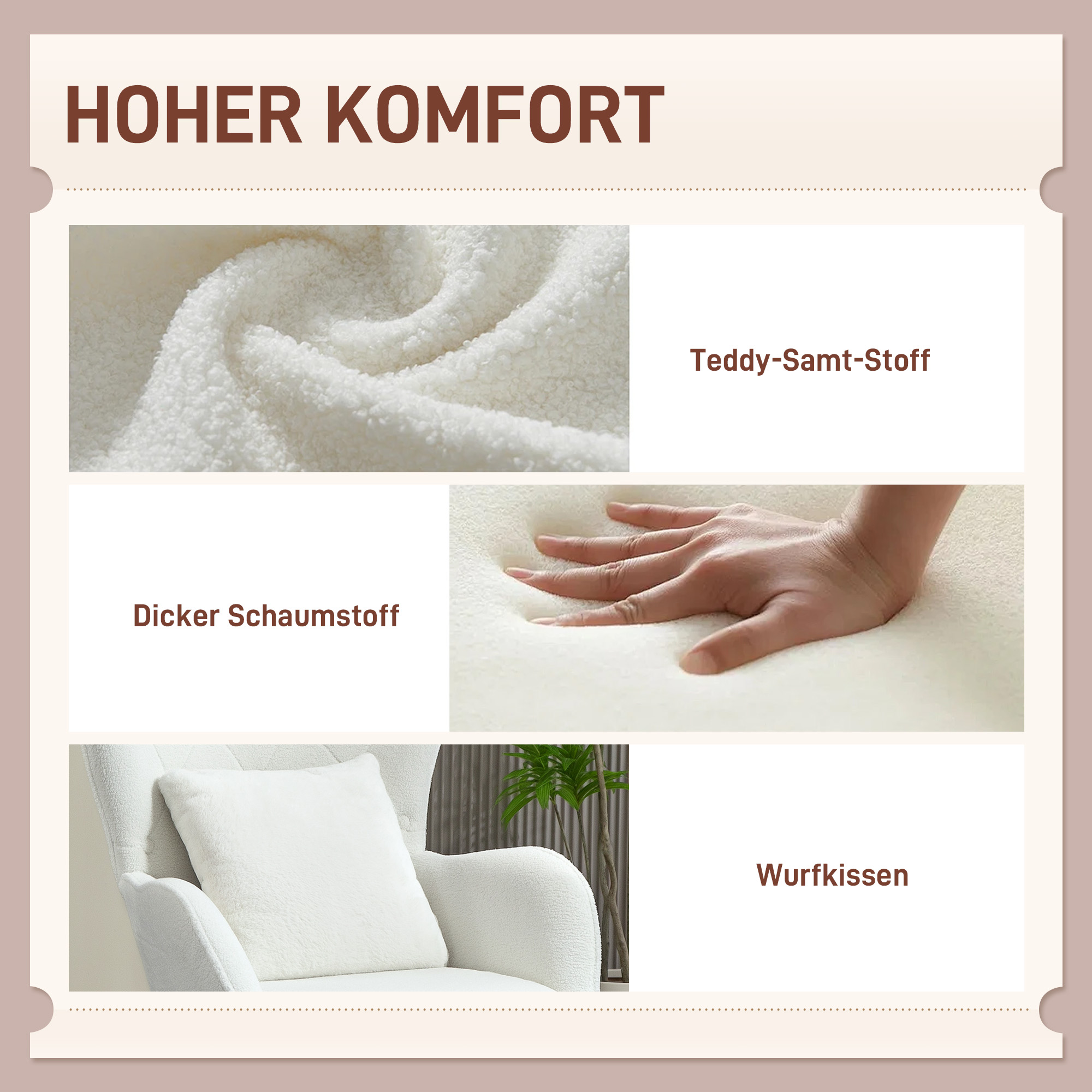 Polstersessel mit Rautensteppung, Bezug aus Teddystoff, mit Dekokissen, 88 x 75 x 106 cm, Weiß