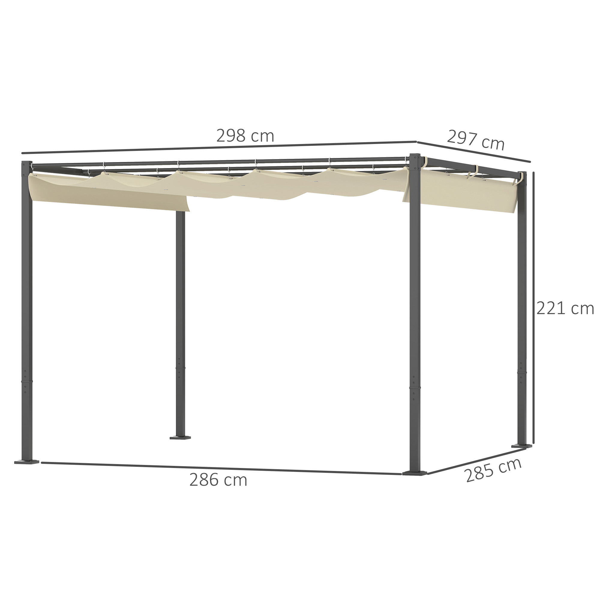 3 x 3 m Garten-Pergola mit einziehbarem Dach, Pavillon, Baldachin für Schatten, UPF30+, Beige