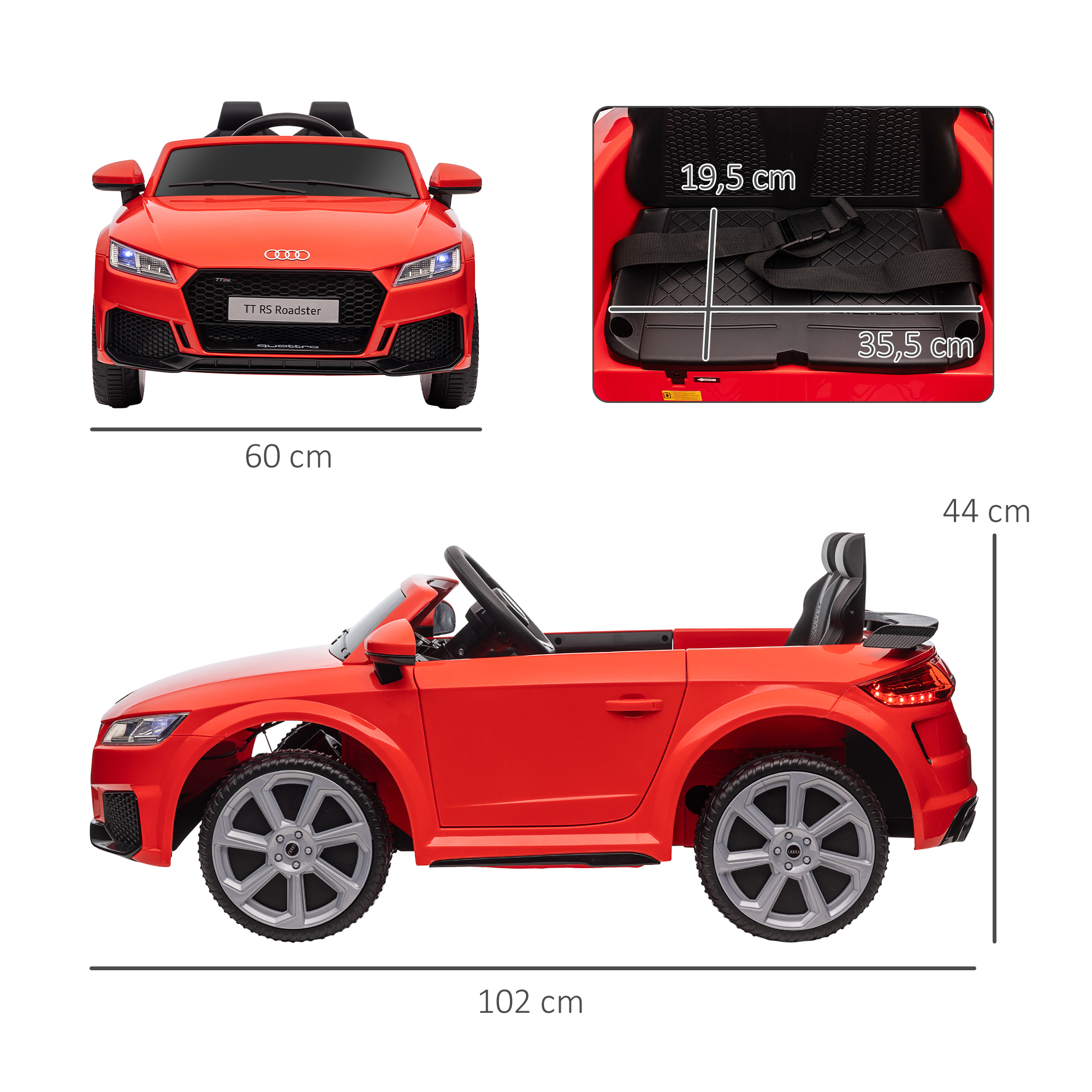 Kinderfahrzeug Audi 12V mit 2,4G Fernbedienung, Musik, Hupe, Elektrofahrzeug mit LED-Leuchte, USB/MP3-Anschluss, Rückwärtsfunktion, für Kinder 3-5 Jahre, rot