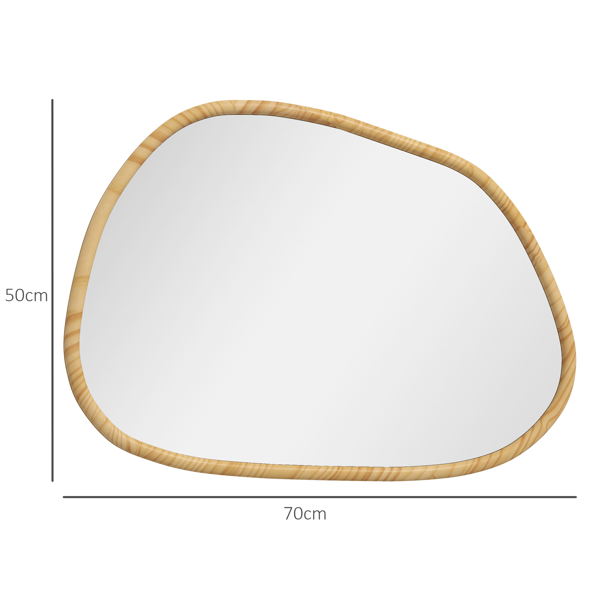 Wandspiegel Dekospiegel Spiegel, Vintage-Design, 70 cm x 2,1 cm x 50 cm, Massivholz, Natur