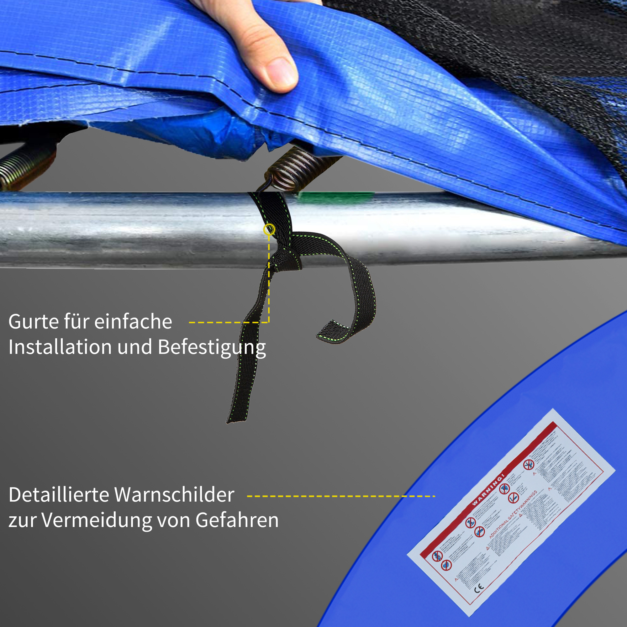Trampolin Randabdeckung Ø366cm cm breit, Reißfest UV-resistent Federabdeckung, Wasserabweisend, Trampolinzubehör Randschutz Sicherheitsnetz Ersatzteile für Gartentrampoline, Rot+Gelb+Blau