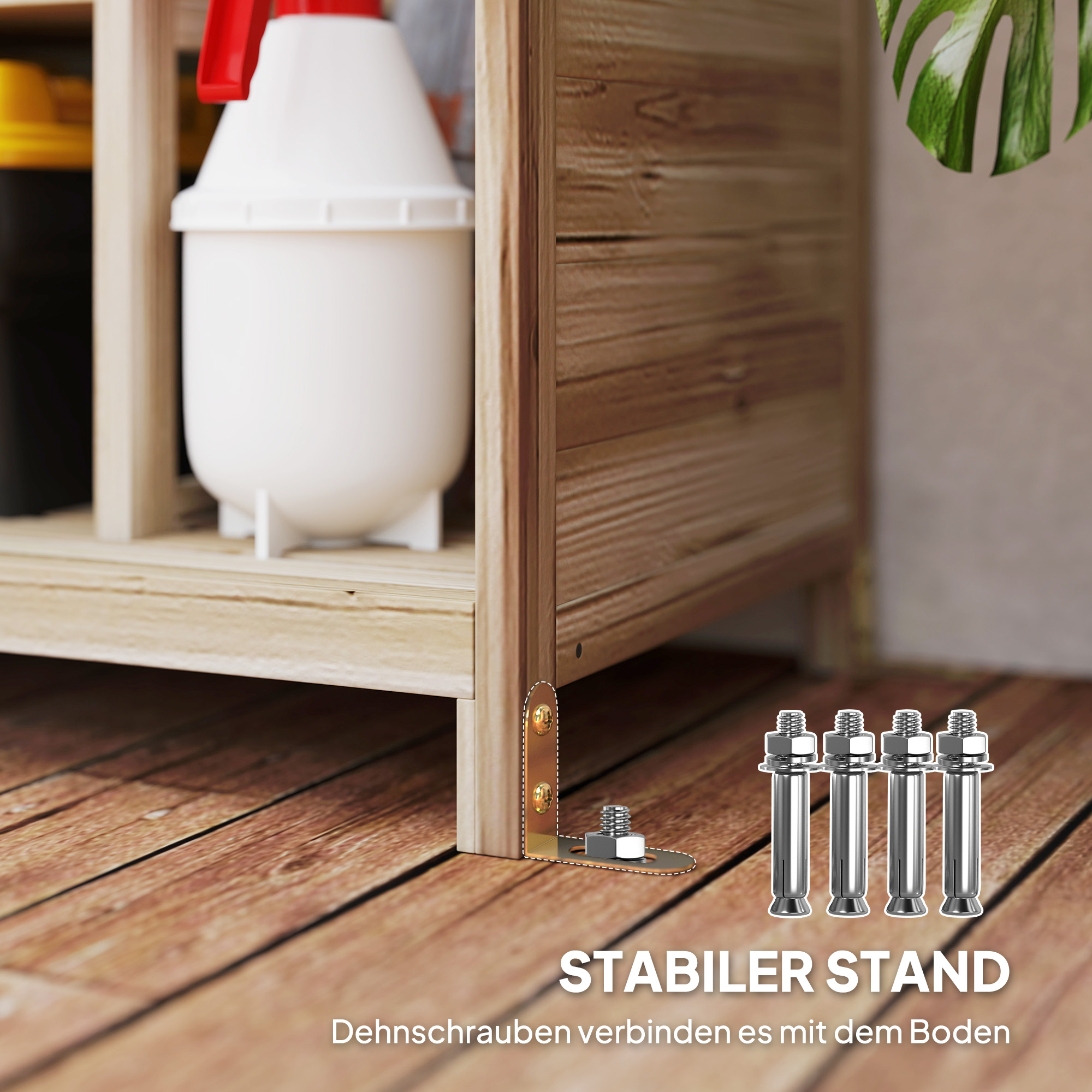 Gartenschuppen mit 4 Regalen, Lagerschuppen aus Holz, wasserdichtes Asphalt-Dach, 80 x 49 x 170 cm, Hellbraun