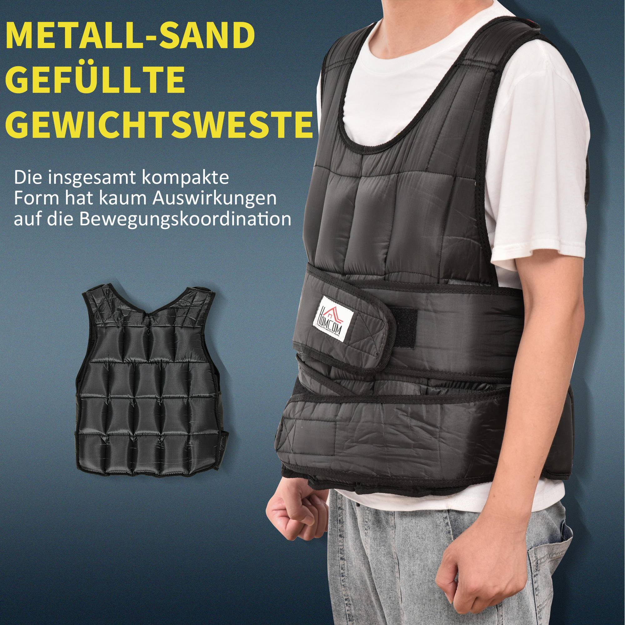 30 kg Gewichtsweste Trainingsweste mit 35 Gewichtssäcke Verstellbar Krafttraining Fitness Oxford Metall Schwarz 60 x 50 cm