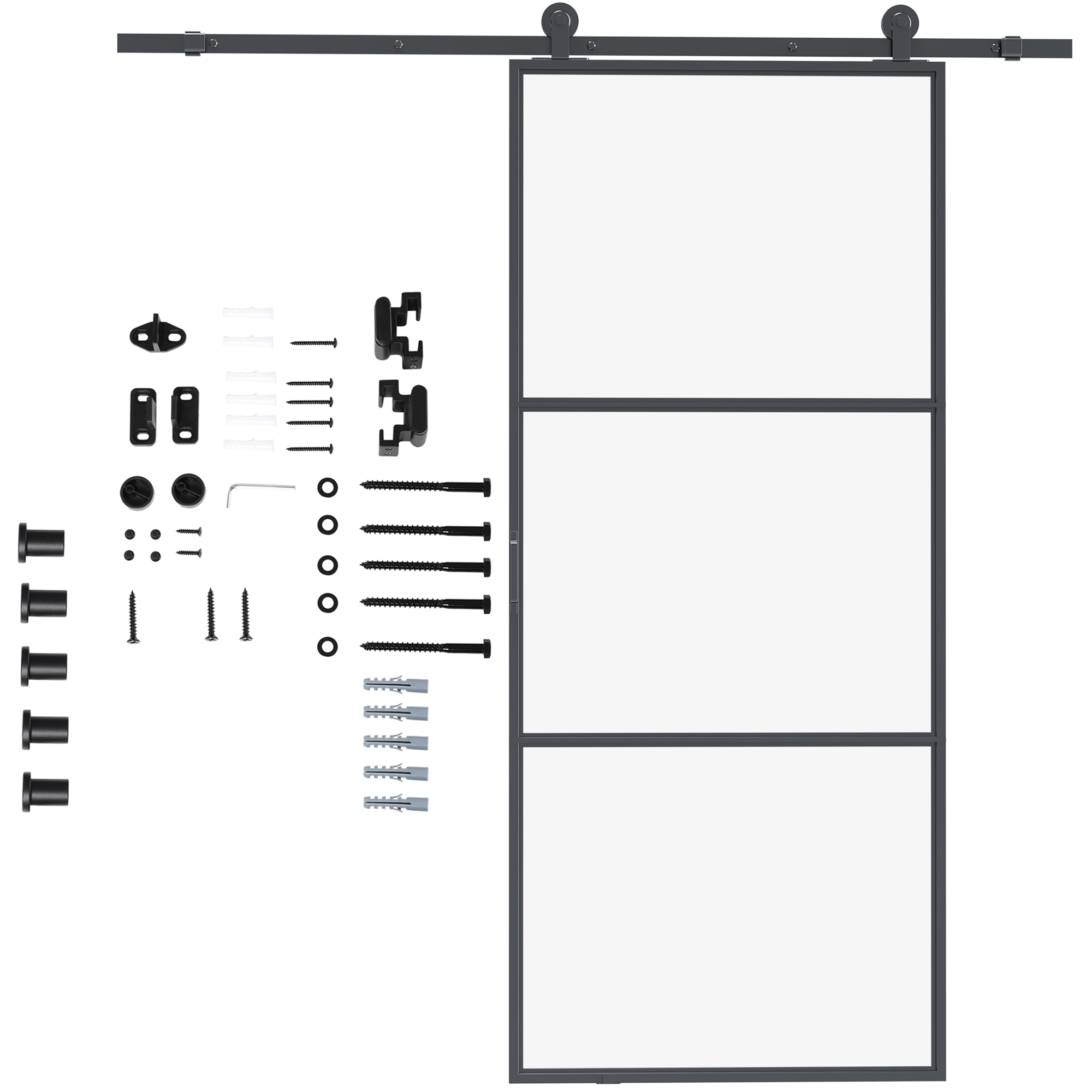 Schiebetür-Kit, Kohlenstoffstahl, Installations-Set ohne Tür, platzsparend, Schwarz Schiebetür-Kit, Kohlenstoffstahl, Installations-Set ohne Tür, platzsparend, Schwarz