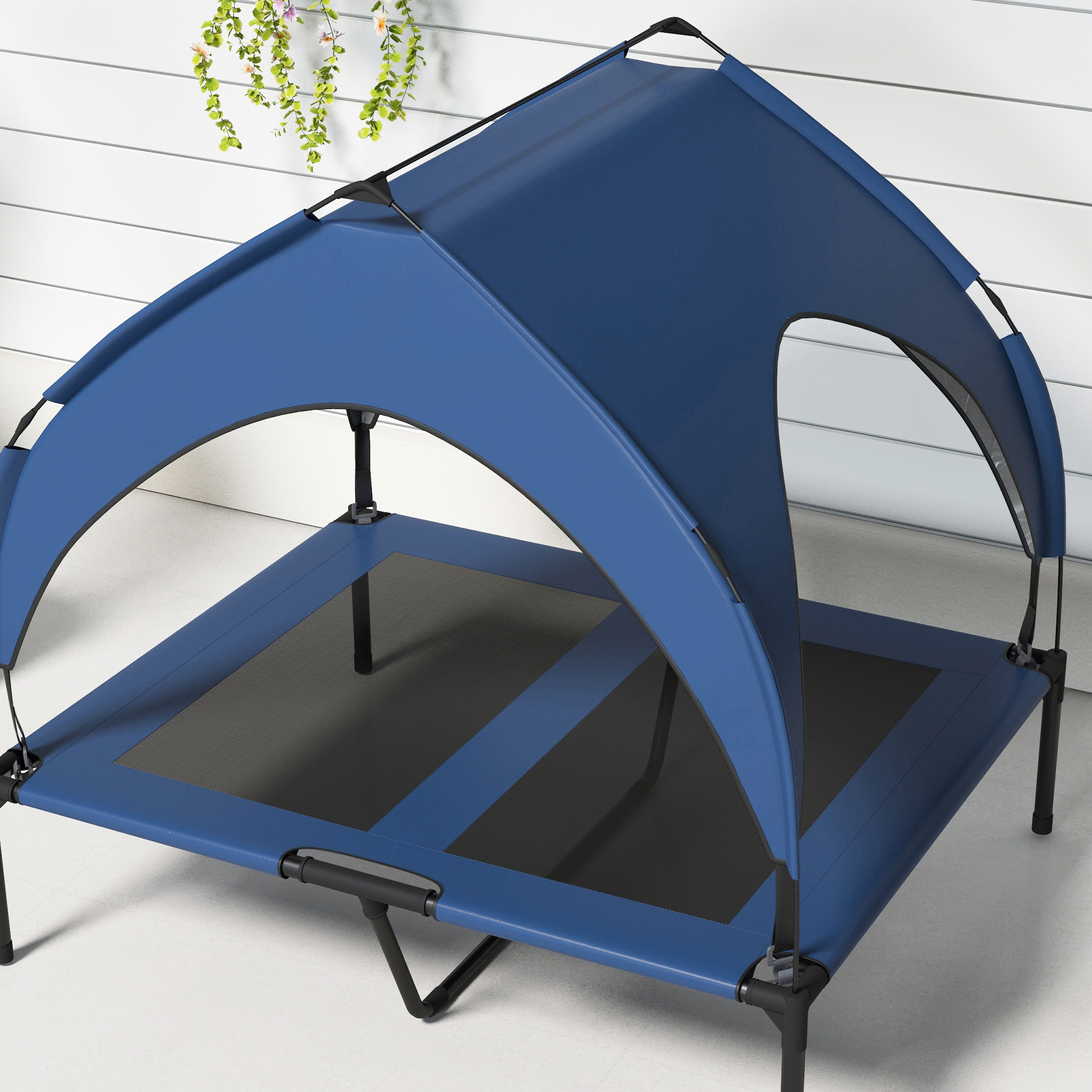 Hundebett mit Dach, atmungsaktiv, wasserabweisend, bis 30 kg, 91 x 76 x 89 cm, Dunkelblau