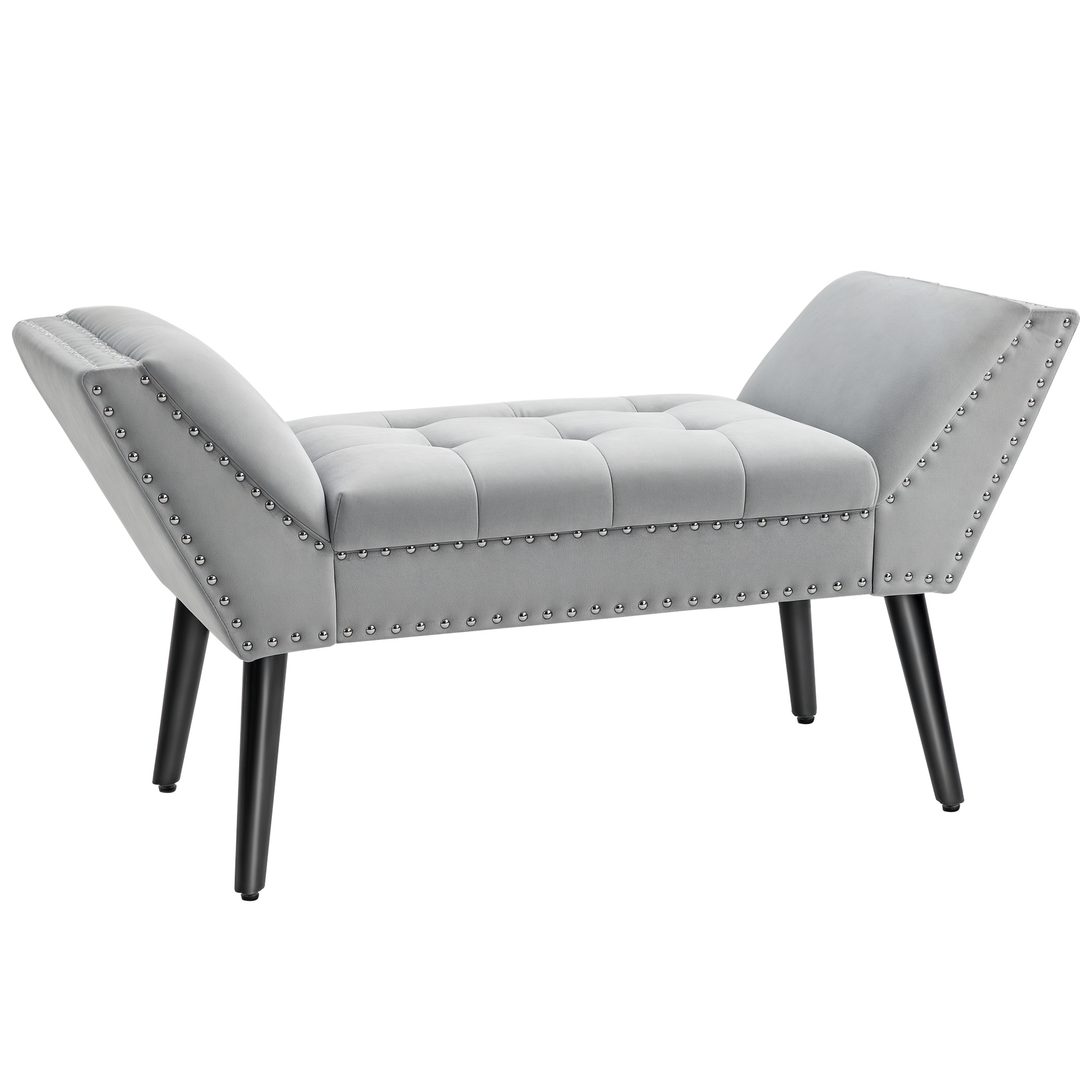 Polsterbank Sitzbank Klavierbank Pianobank mit Samtoptik Bettbank für Schlafzimmer Wohnzimmer, Flur, Gummiholz Hellgrau 114 x 46 x 56 cm