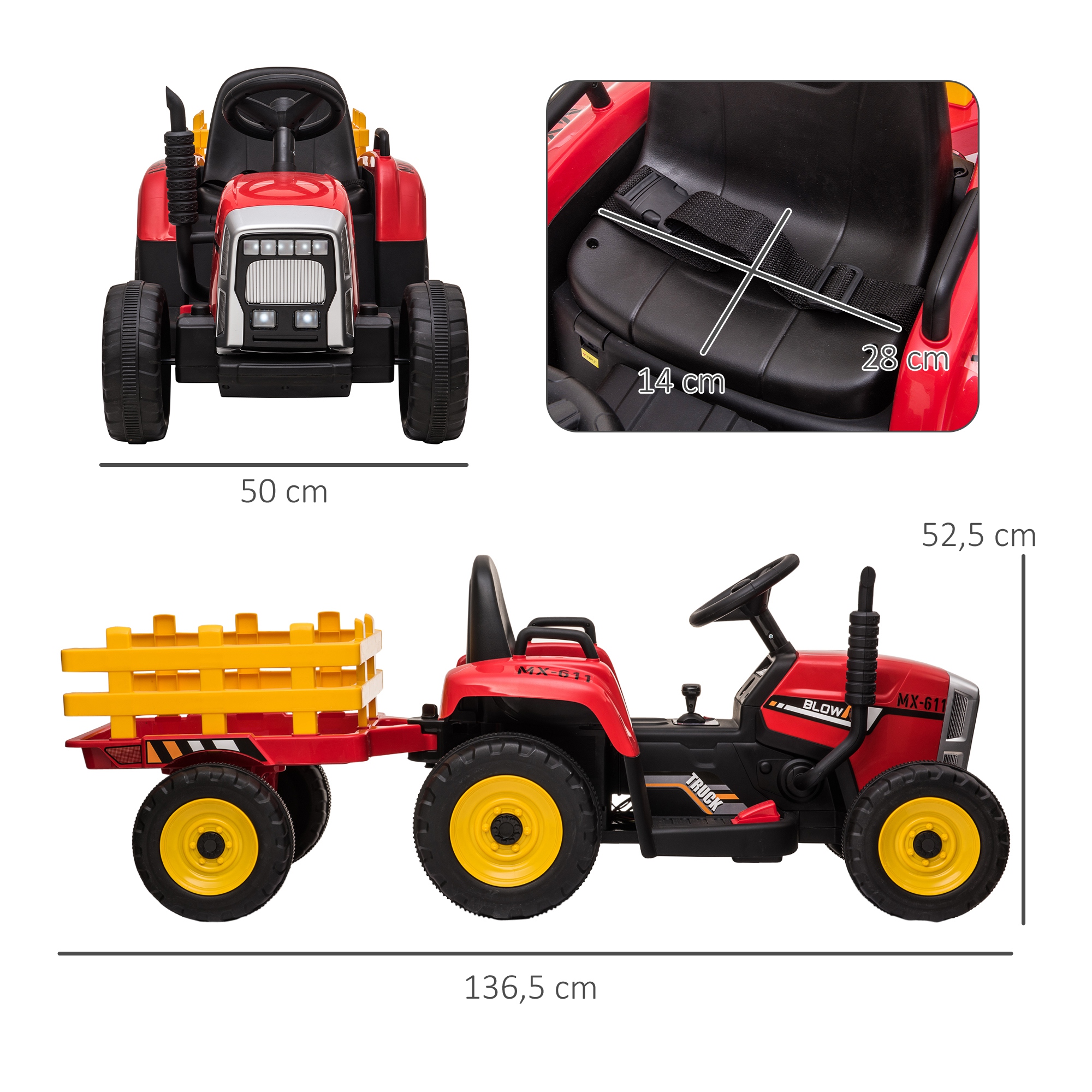 Elektrischen Kinderauto, Kinder-Traktor, inkl, Eltern-Fernbedienung, max, Geschwindigkeit von 6 km/h; Rot + Schwarz