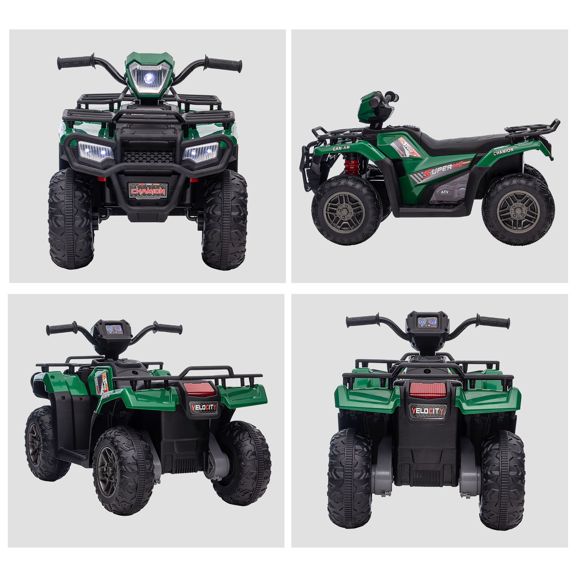 Kinderquad, max, 4 km/h, ab 3 Jahren, LED-Scheinwerfer, Musikanschluss, schwarz+grün 88 x 45 x 50 cm