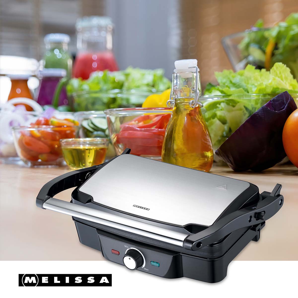 Panini / Tischgrill 1600W schwarz / Gehäuse aus Edelstahl