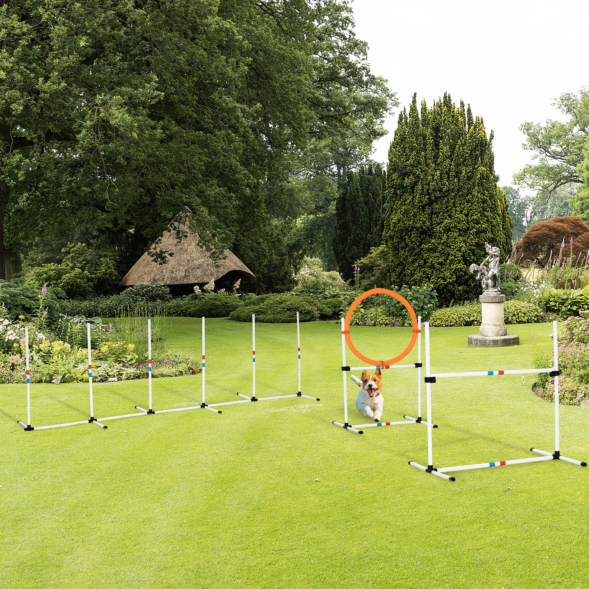 3-tlg, Hunde Agility Set Training für Haustiere Hundetrainigsset Inklusive Tasche Leicht zu tragen Kunststoff Weiß+Gelb