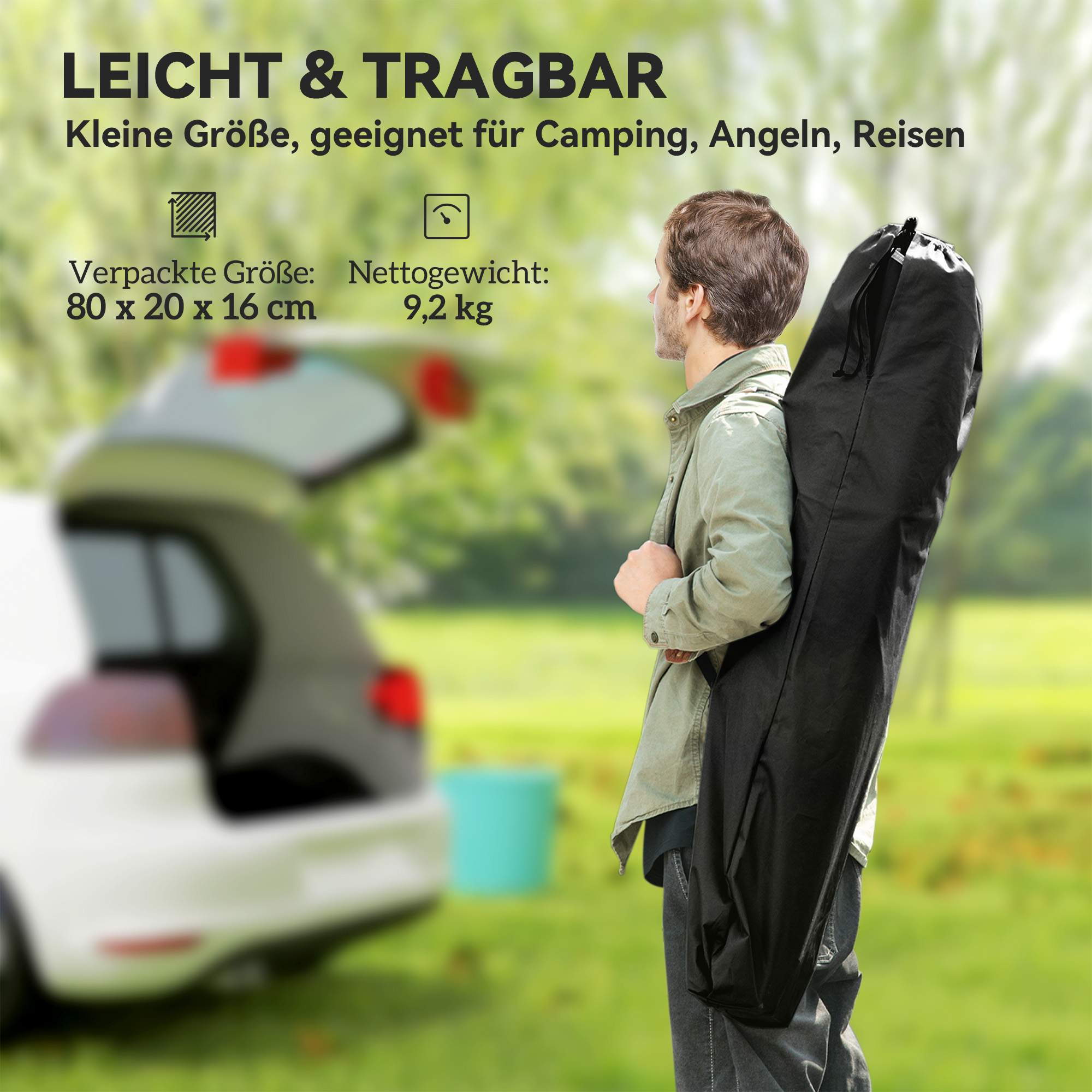 Feldbett faltbar Campingbett mit Tragetasche 200 x 100 x 36 cm bis 120 kg Extra Breit Schwarz
