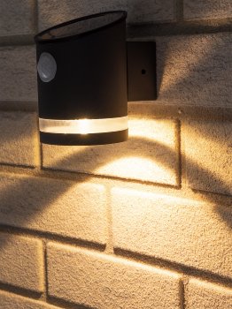 LED Solar Wandleuchte "SWL 119-A", PIR Bewegungsmelder, IP44, anthrazit