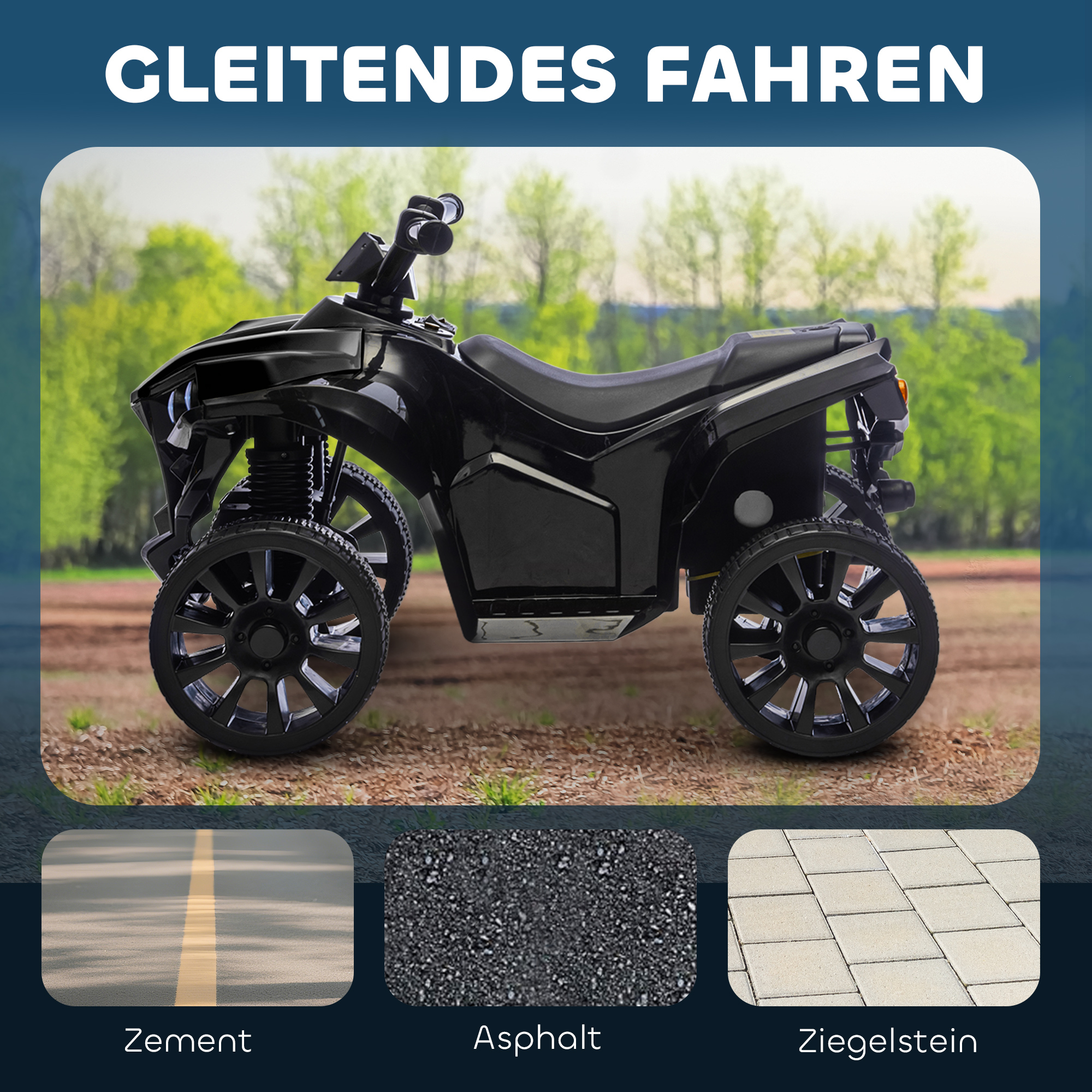 Kinder Quad Elektro 6V Kinderquad mit Vorwärts-, Rückwärtsfunktion, Musik, LED-Scheinwerfer Schwarz
