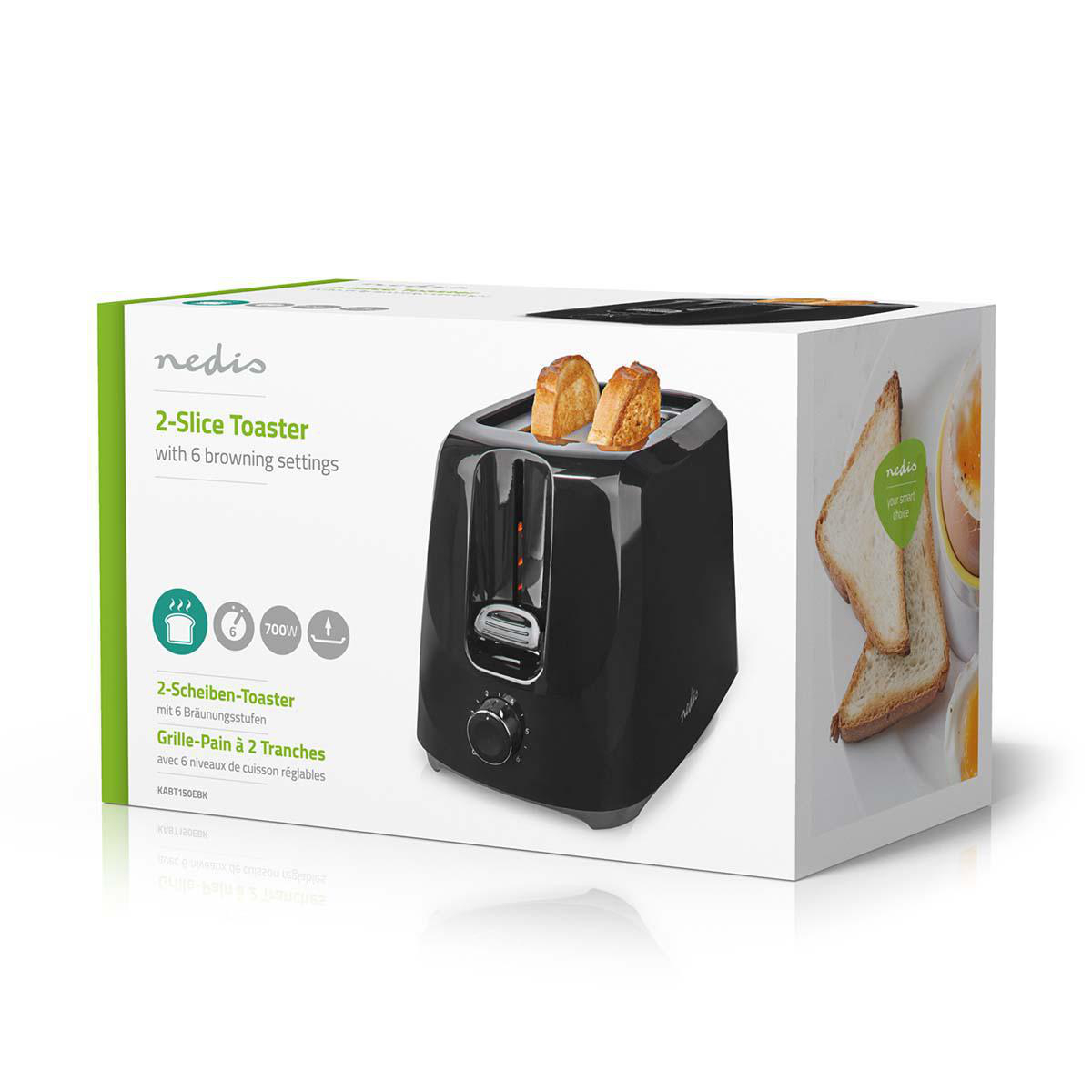 Toaster | 2 Brotscheiben | 2 Steckplätze | Bräunungsstufen: 6 | schwarz