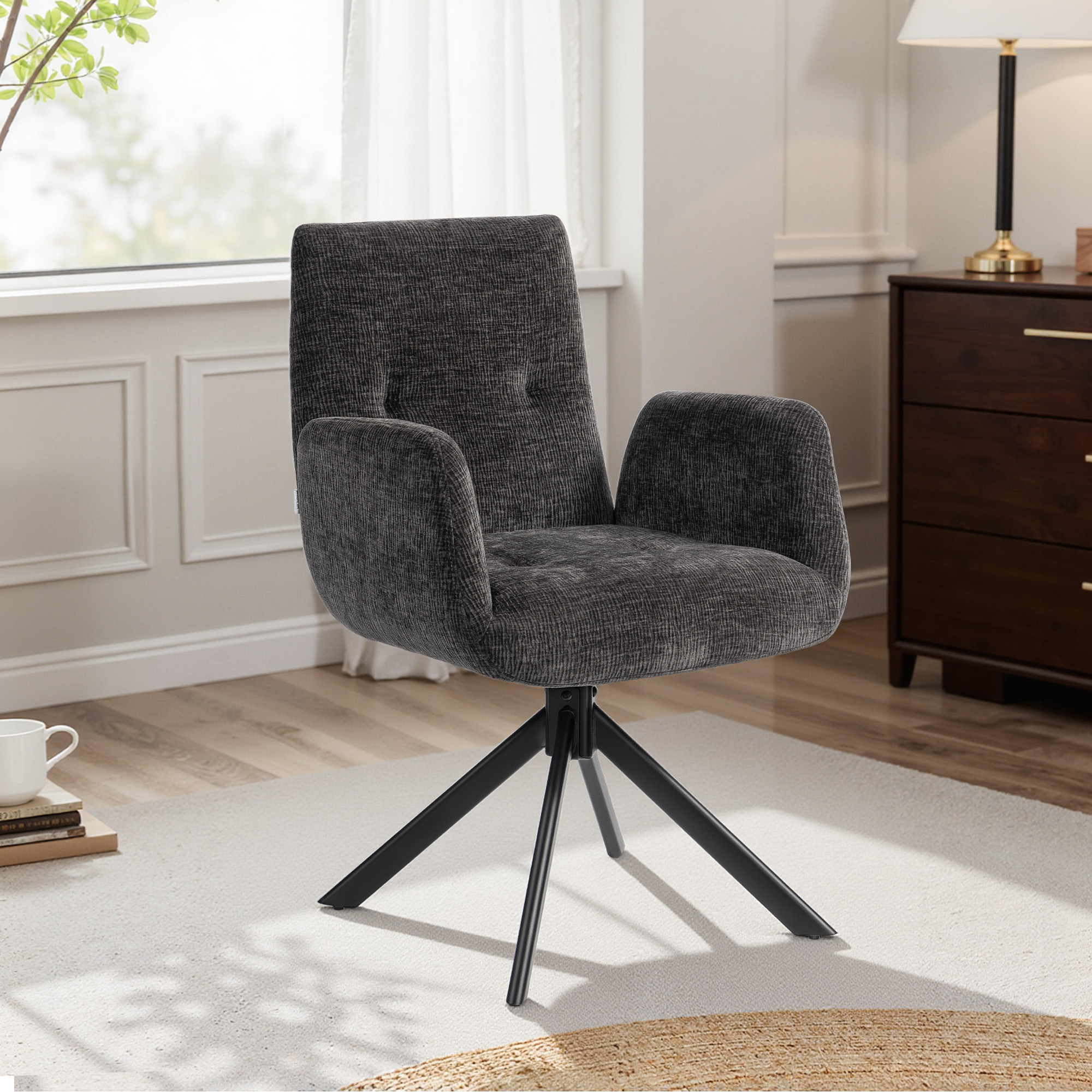 Polstersessel, Akzentsessel, modernes Design, drehbar, bis 120 kg, Schwarz