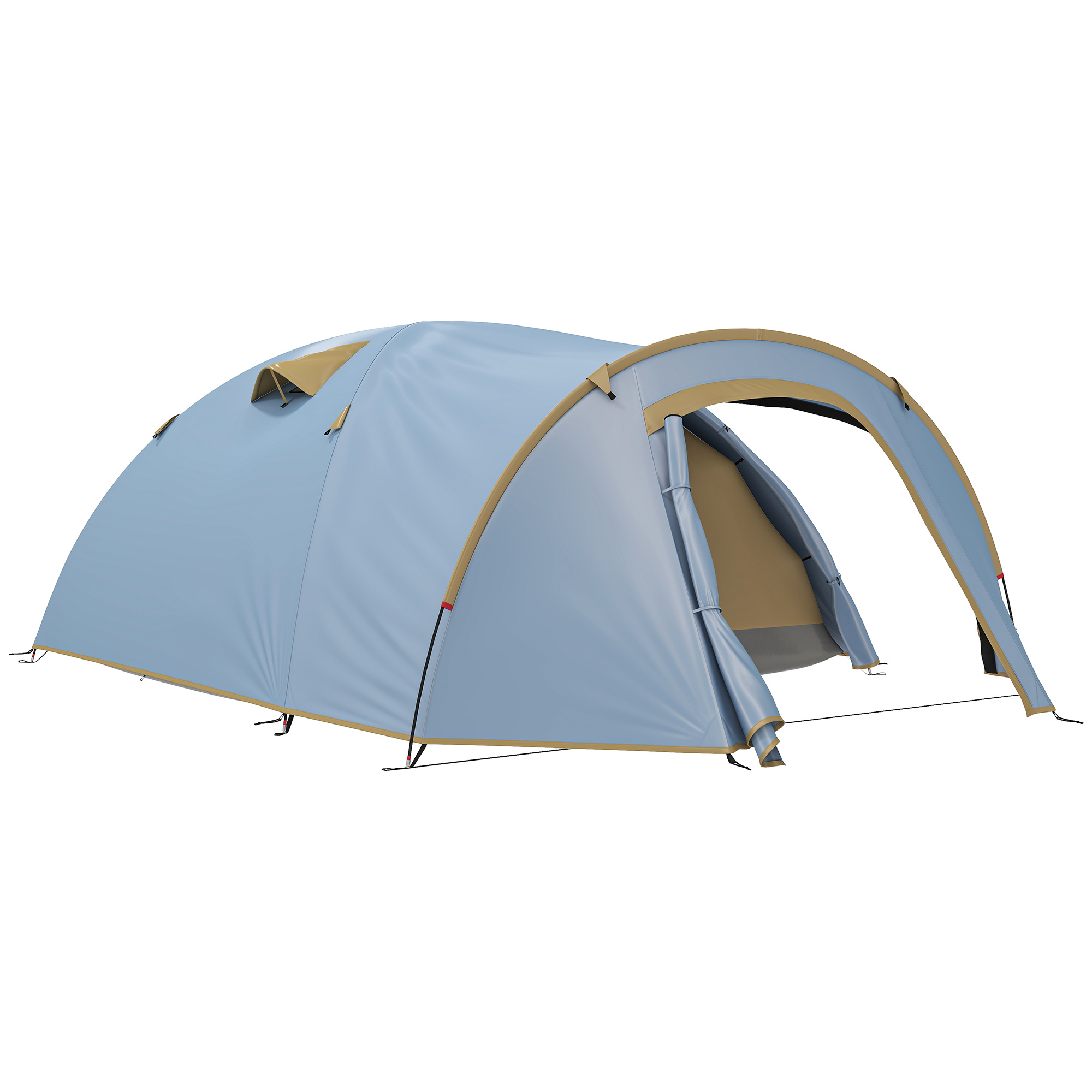 Campingzelt für 4 Personen, wasserdicht Tunnelzelt mit 2 Türen Haken Packtasche 3,45 x 2,4 x 1,3 m Hellblau