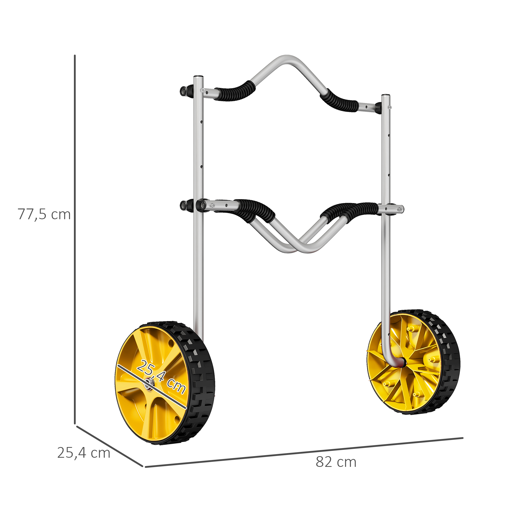 Kajakwagen, Aluminium Transportkarre, 82x25,4x77,5 cm, Silber Gelb